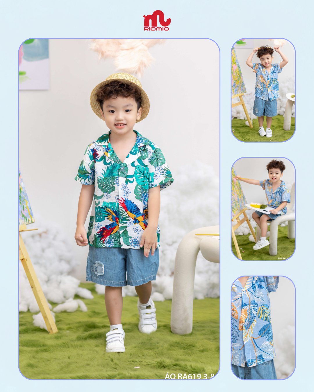 Áo sơ mi đũi tơ Richard họa tiết nhiệt đới bé trai 3–6 tuổi