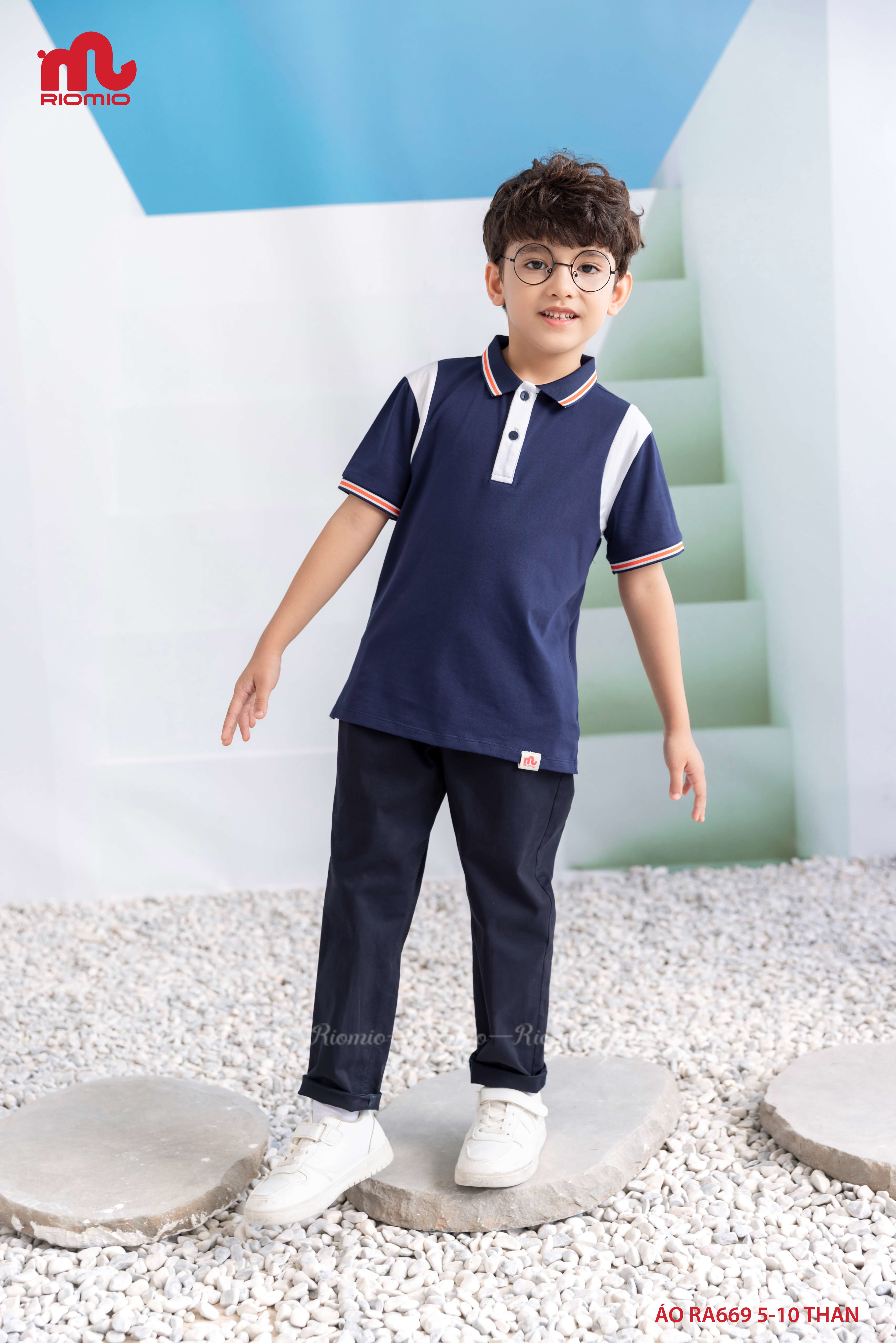 Áo polo cotton Leon phối màu bé trai 5–11 tuổi