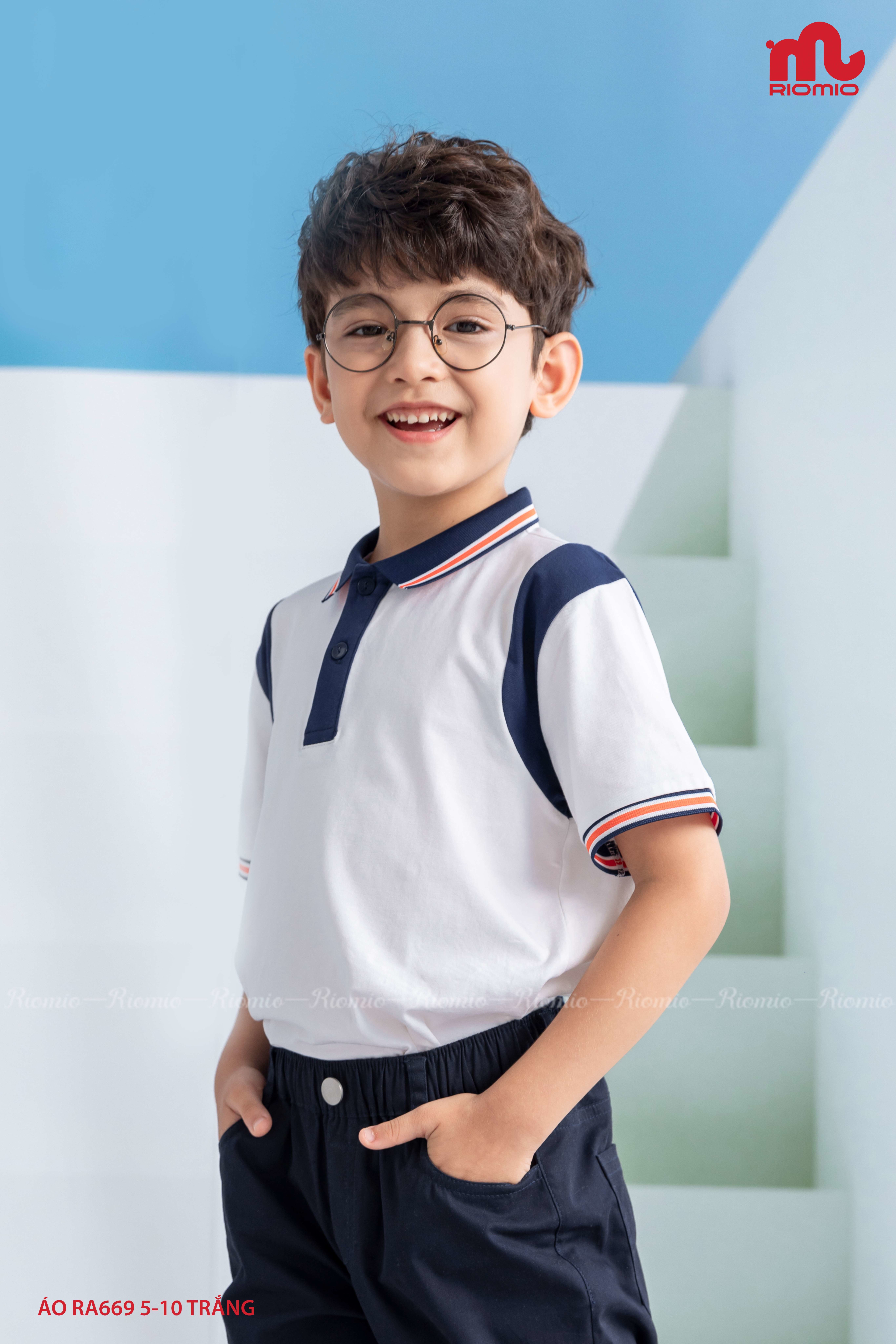 Áo polo cotton Leon phối màu bé trai 5–11 tuổi