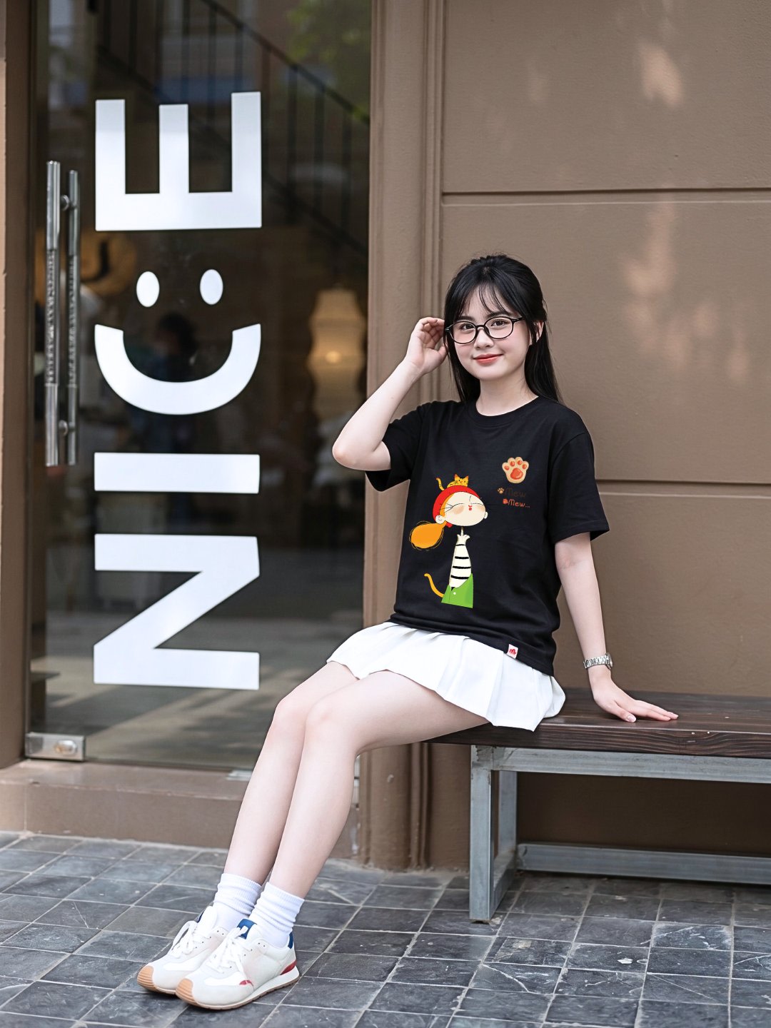 Áo phông cotton tay trễ in hình cho bé gái tuổi teen