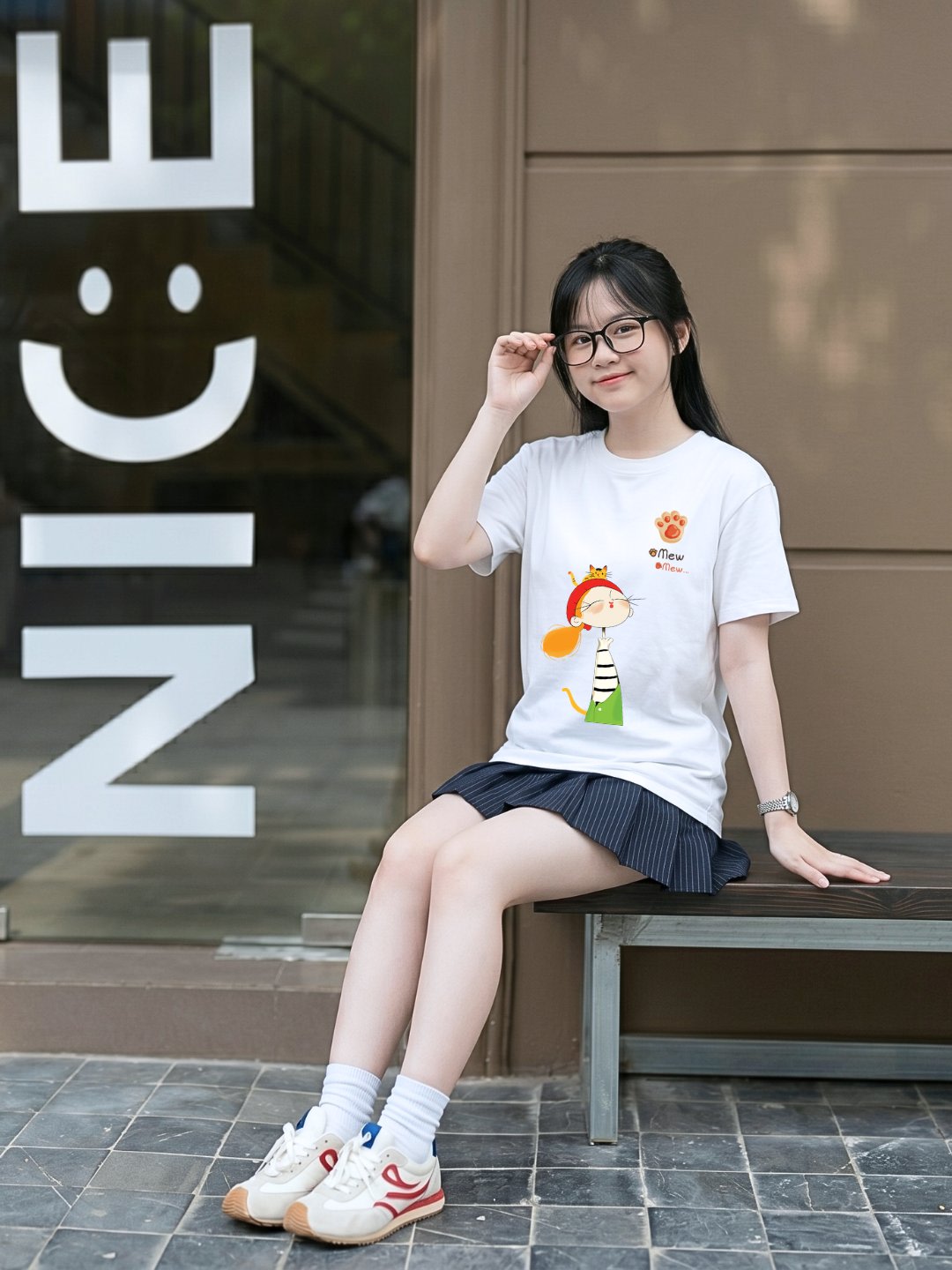 Áo phông cotton tay trễ in hình cho bé gái tuổi teen