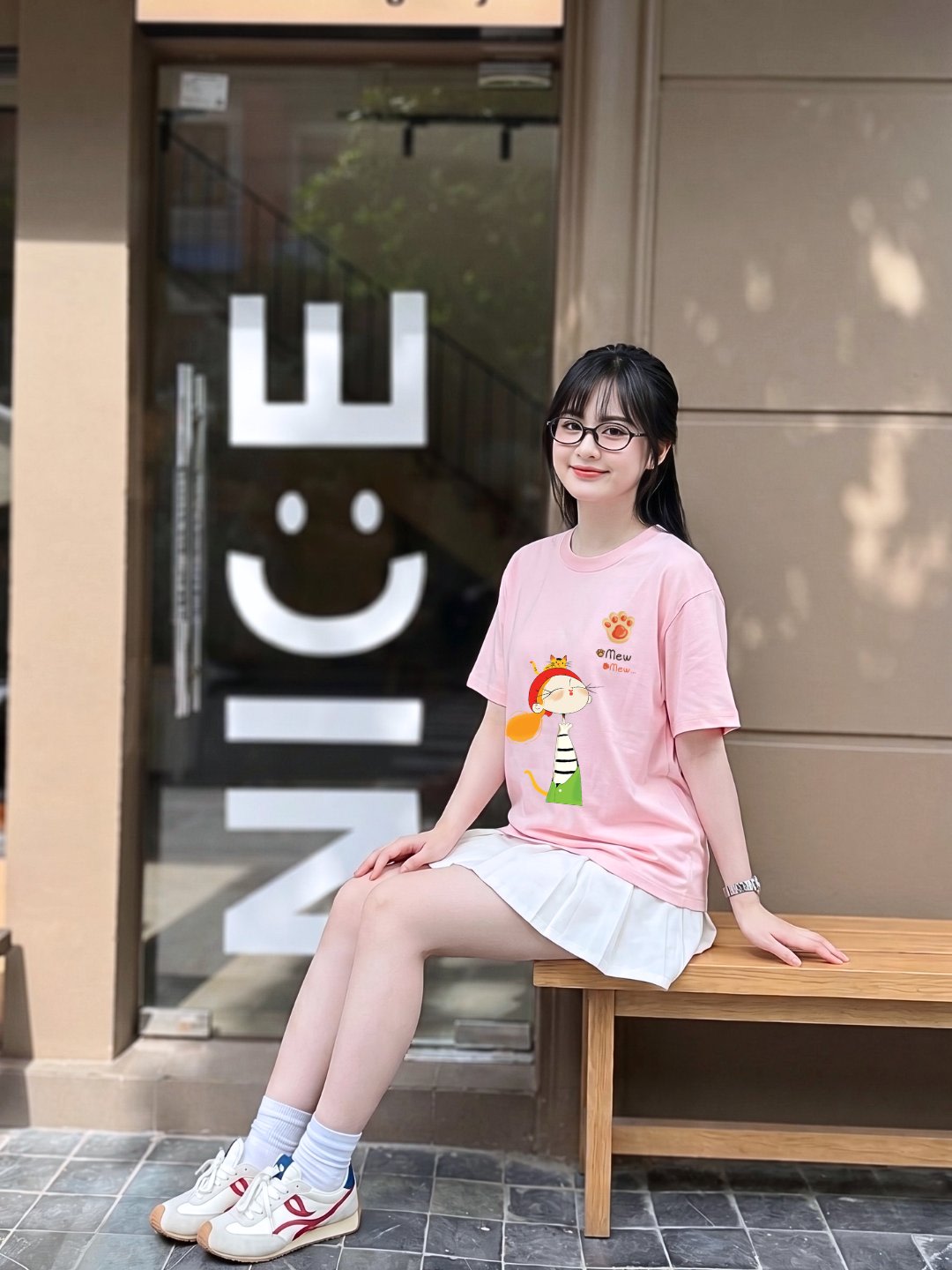 Áo phông cotton tay trễ in hình cho bé gái tuổi teen