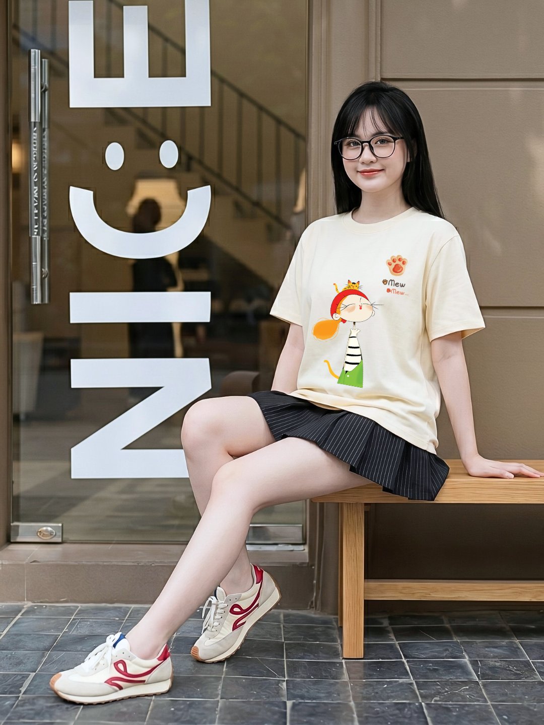 Áo phông cotton tay trễ in hình cho bé gái tuổi teen