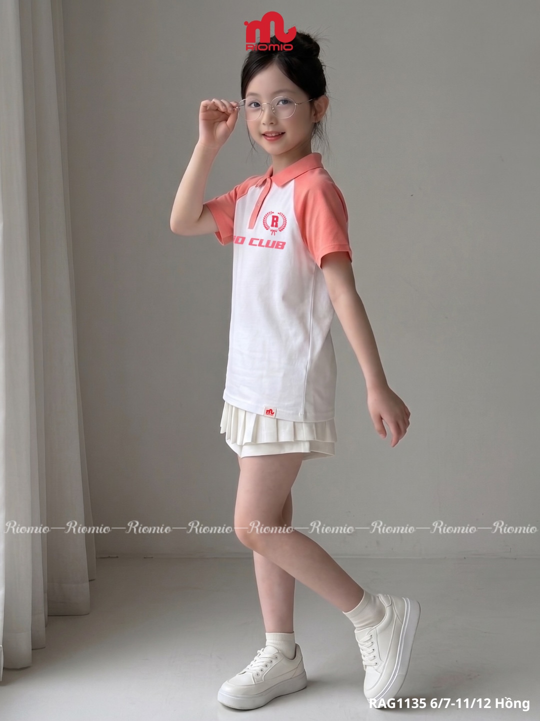 Áo polo cotton co giãn in hình bé gái 6–12 tuổi