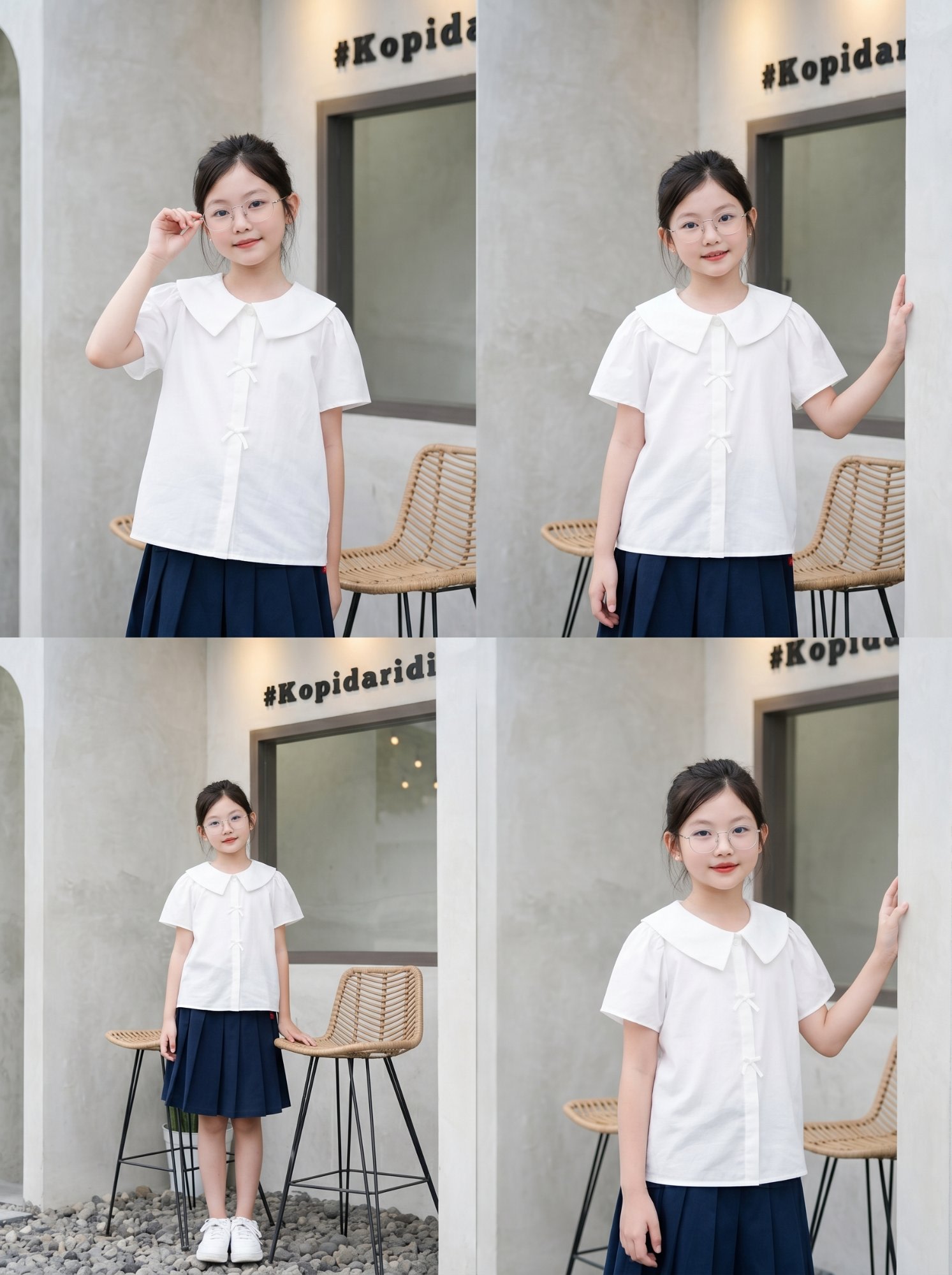 Áo sơ mi đũi cổ ren thêu bé gái 6–11 tuổi