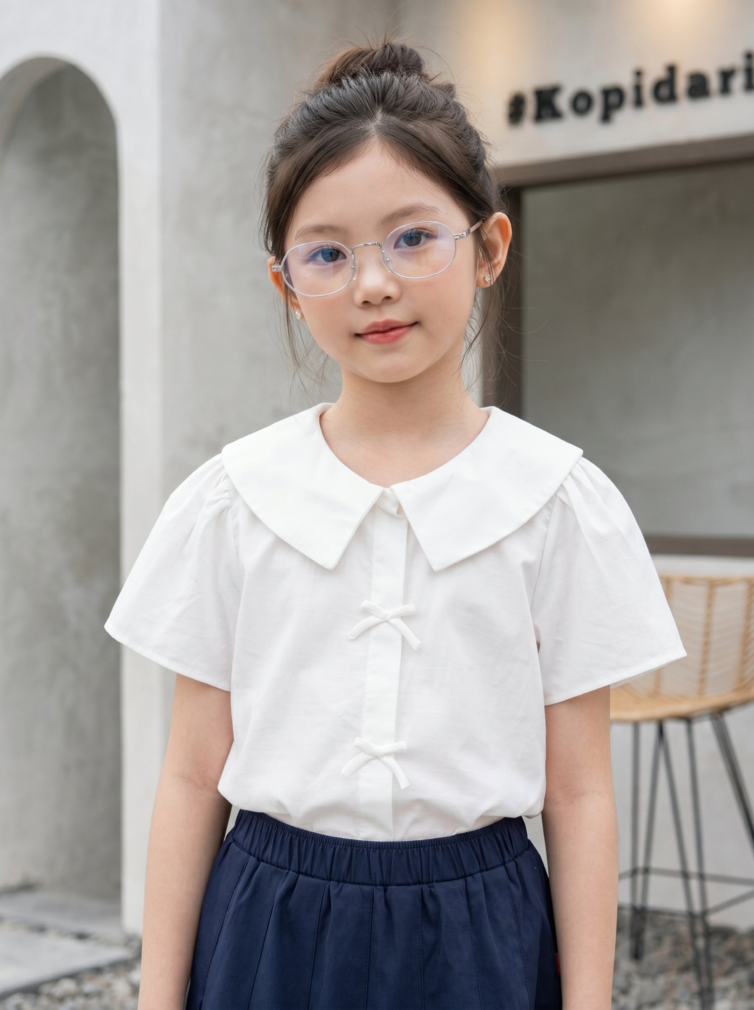 Áo sơ mi đũi cổ ren thêu bé gái 6–11 tuổi
