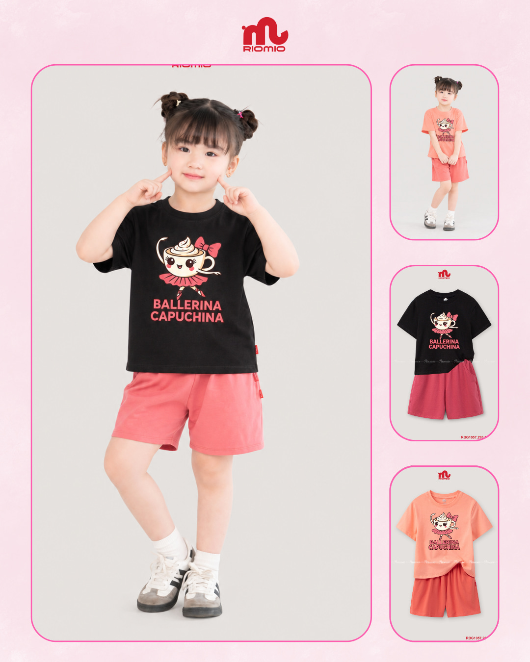 Bộ cotton cộc tay in hình bảng màu lạ bé gái 4–8 tuổi