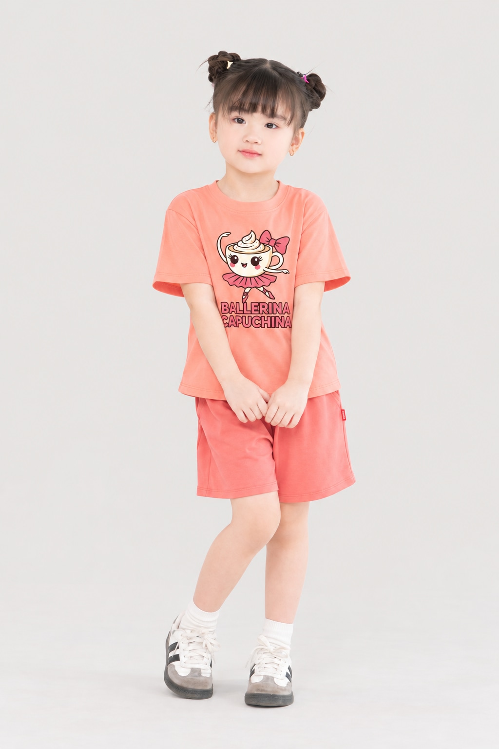Bộ cotton cộc tay in hình bảng màu lạ bé gái 4–8 tuổi