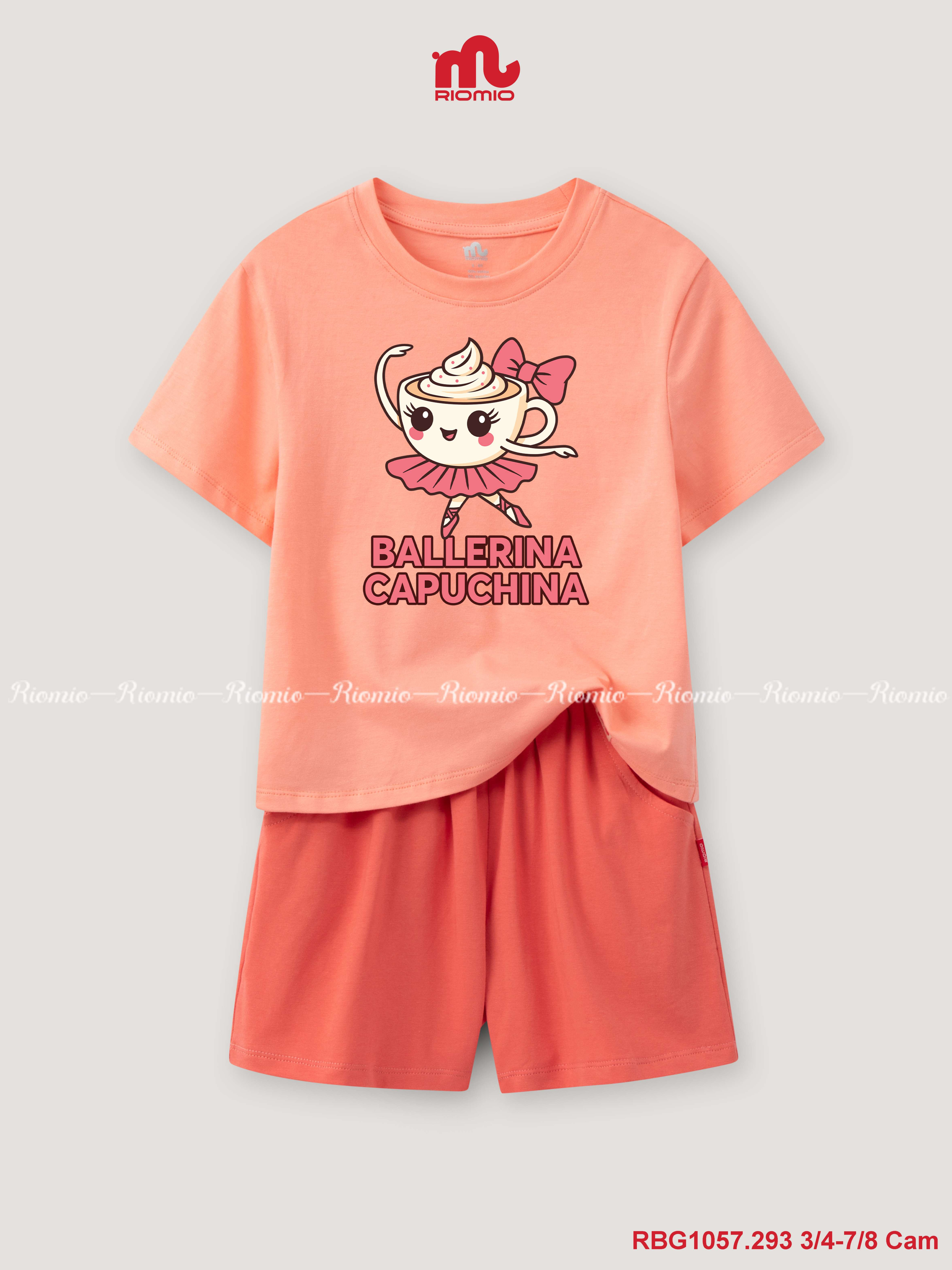 Bộ cotton cộc tay in hình bảng màu lạ bé gái 4–8 tuổi