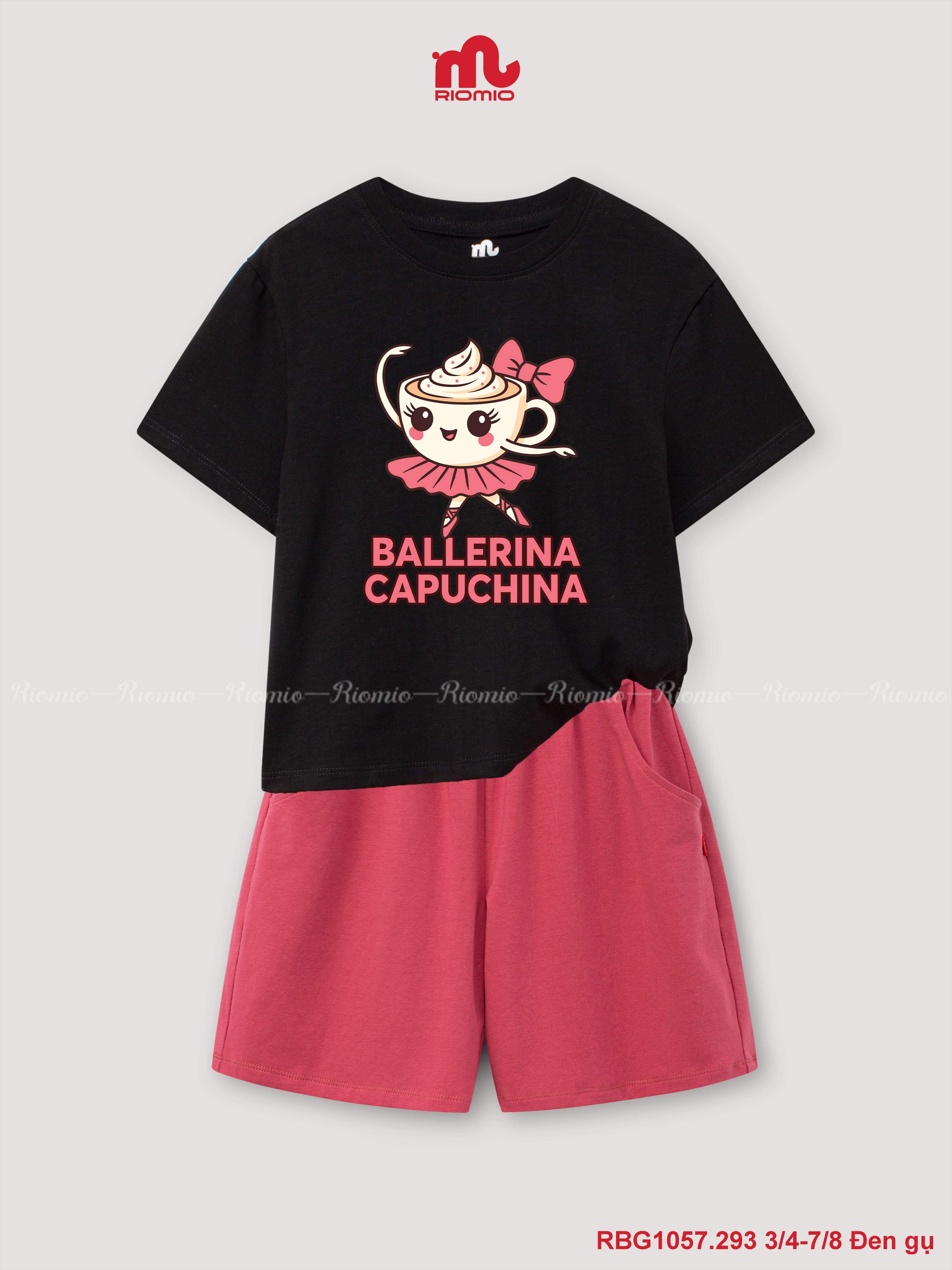 Bộ cotton cộc tay in hình bảng màu lạ bé gái 4–8 tuổi