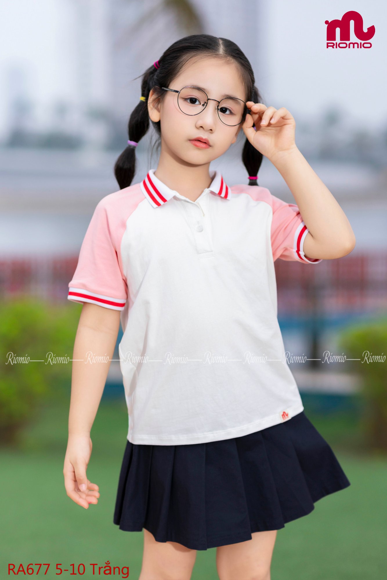 Áo polo cotton Tina cổ dệt line đỏ bé gái size 5/6