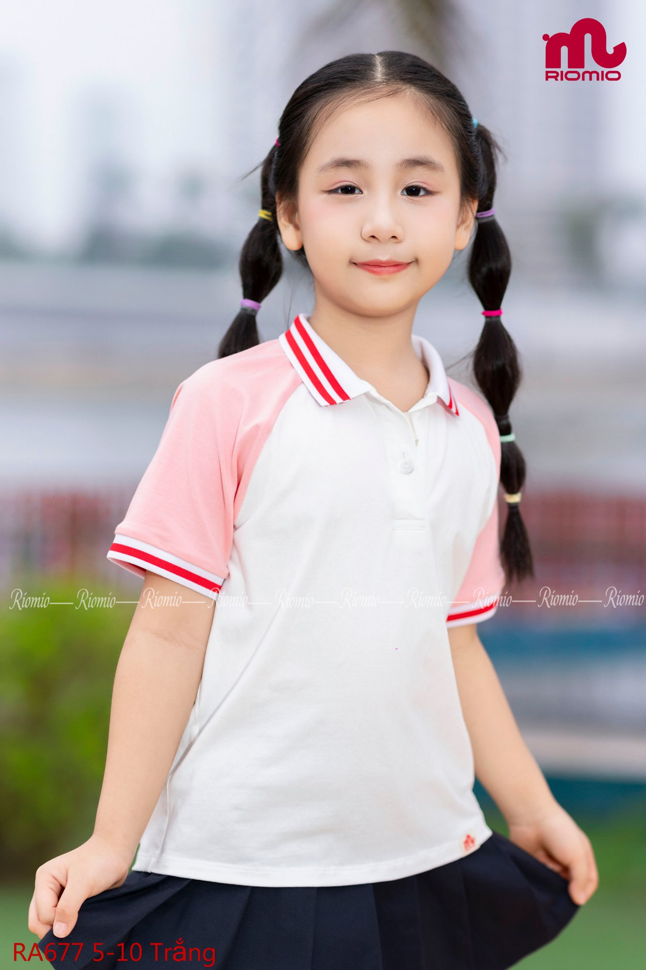 Áo polo cotton Tina cổ dệt line đỏ bé gái size 5/6