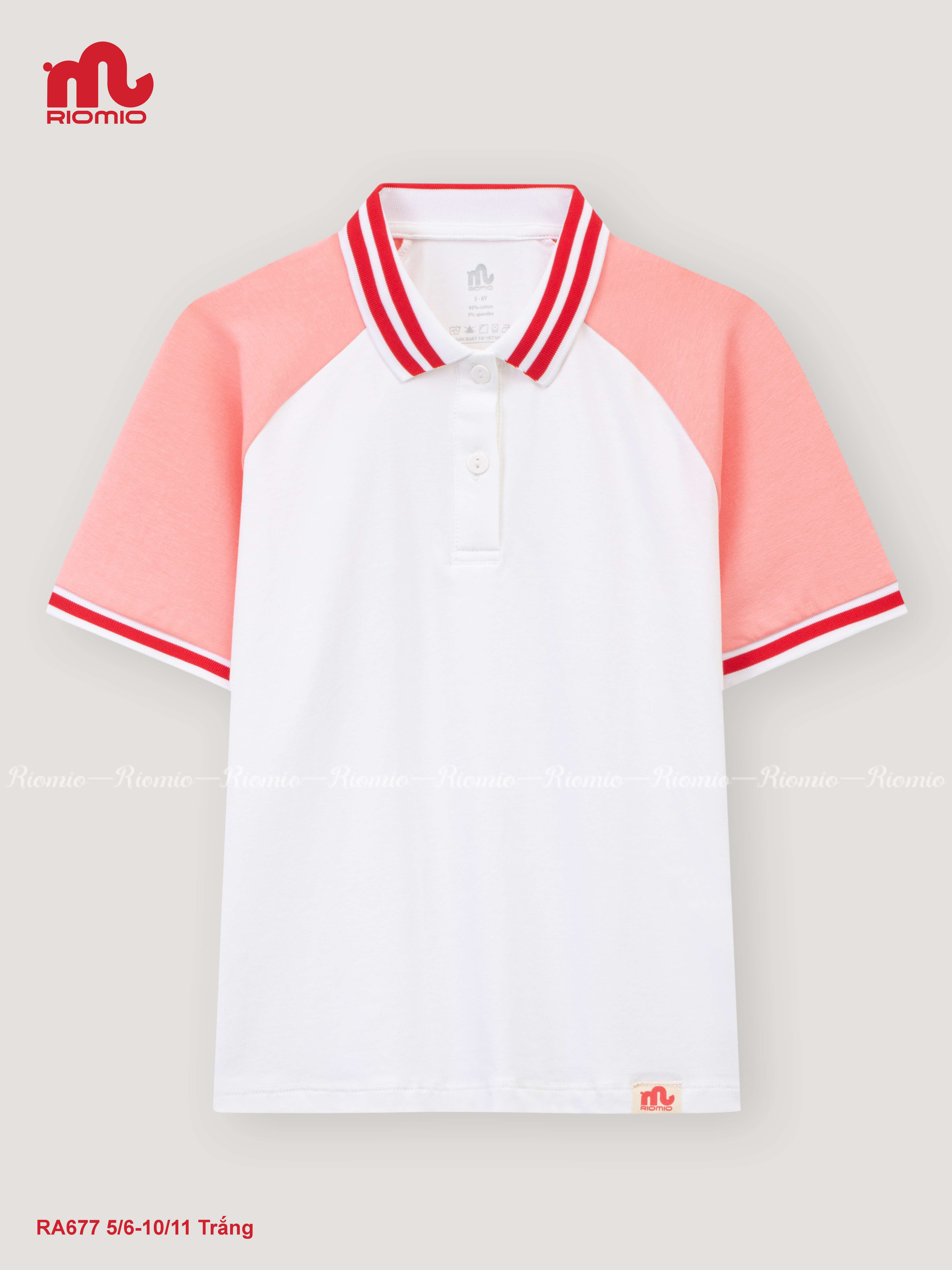 Áo polo cotton Tina cổ dệt line đỏ bé gái size 5/6