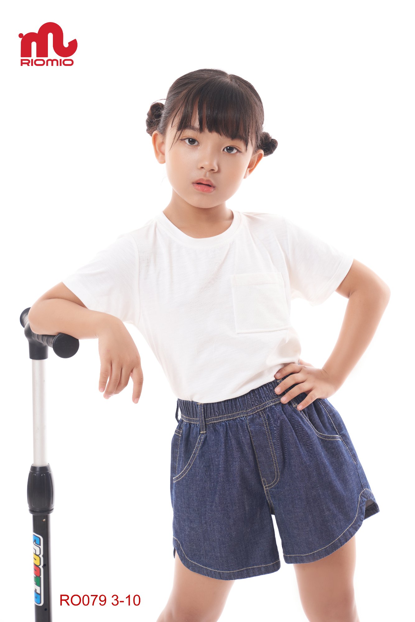 Quần sooc jeans gấu lượn túi chéo phối vải cho bé 4–7 tuổi