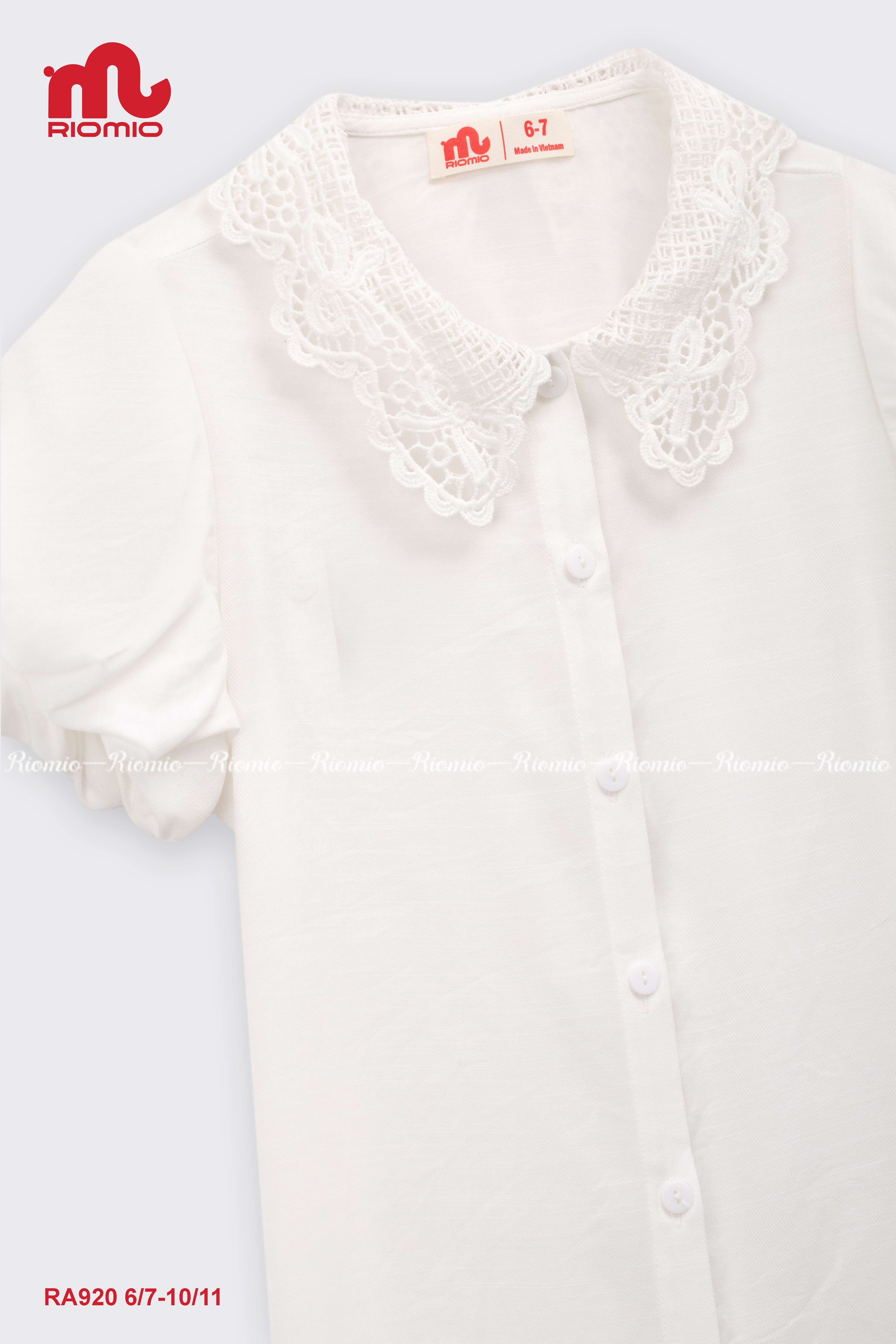 Áo sơ mi cộc tay cổ ren thêu Milky bé gái 7–10 tuổi