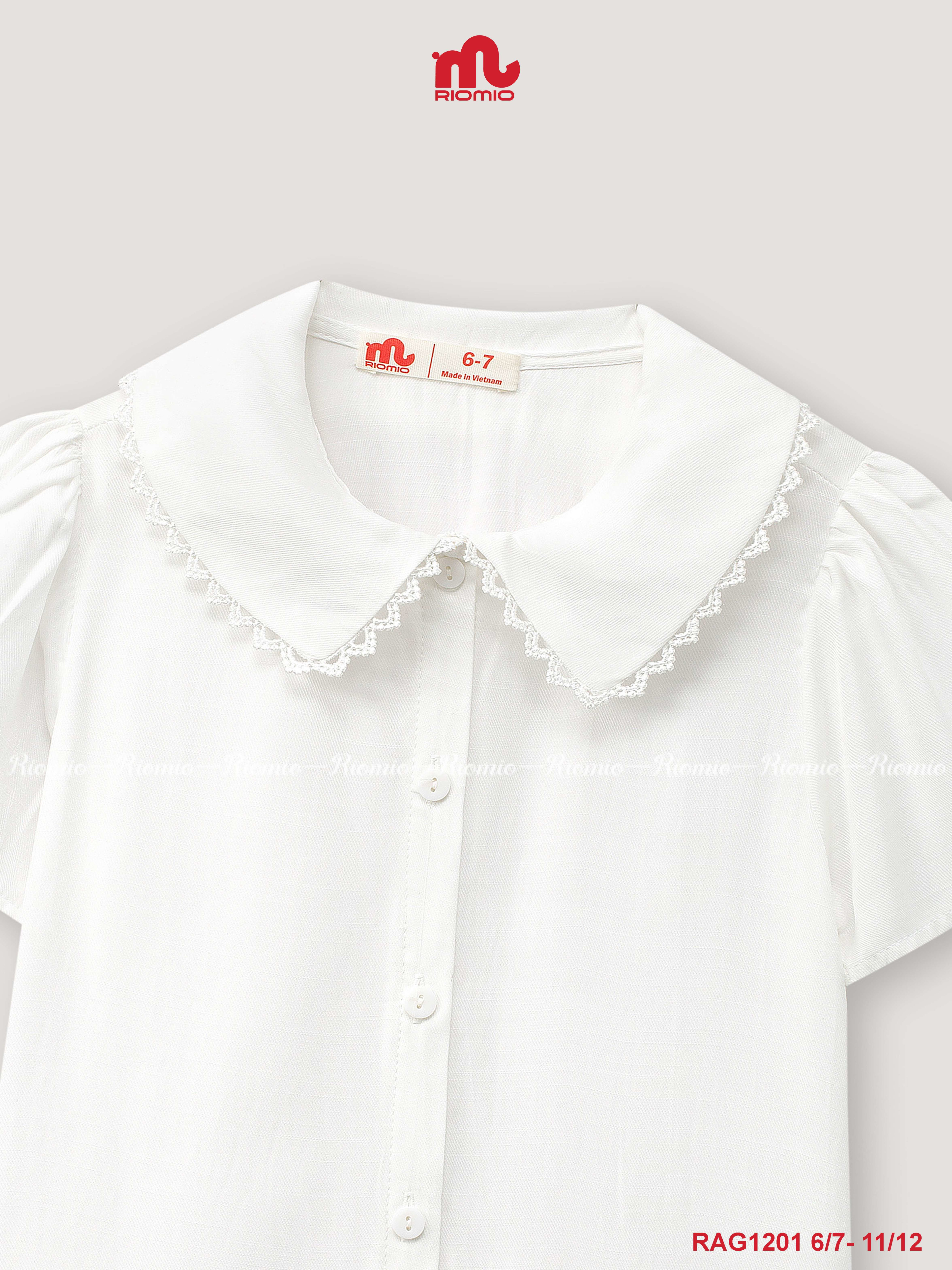 Áo sơ mi đũi cổ ren tay thoáng bé gái 6–9 tuổi
