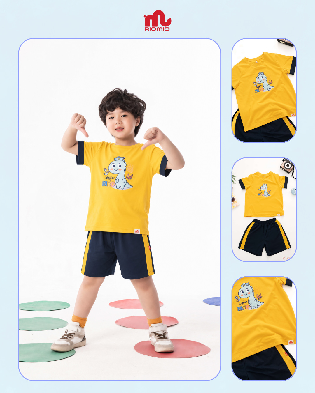 Bộ cotton in thuyền trưởng Mio phối màu bé trai size 3/4