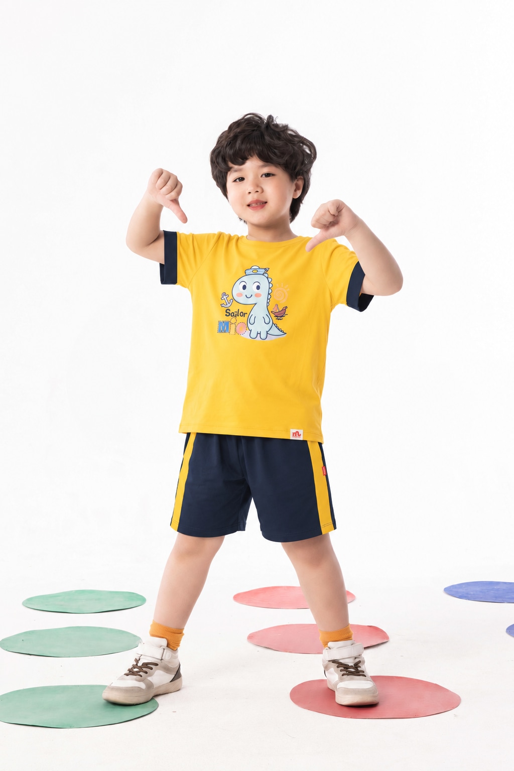 Bộ cotton in thuyền trưởng Mio phối màu bé trai size 3/4