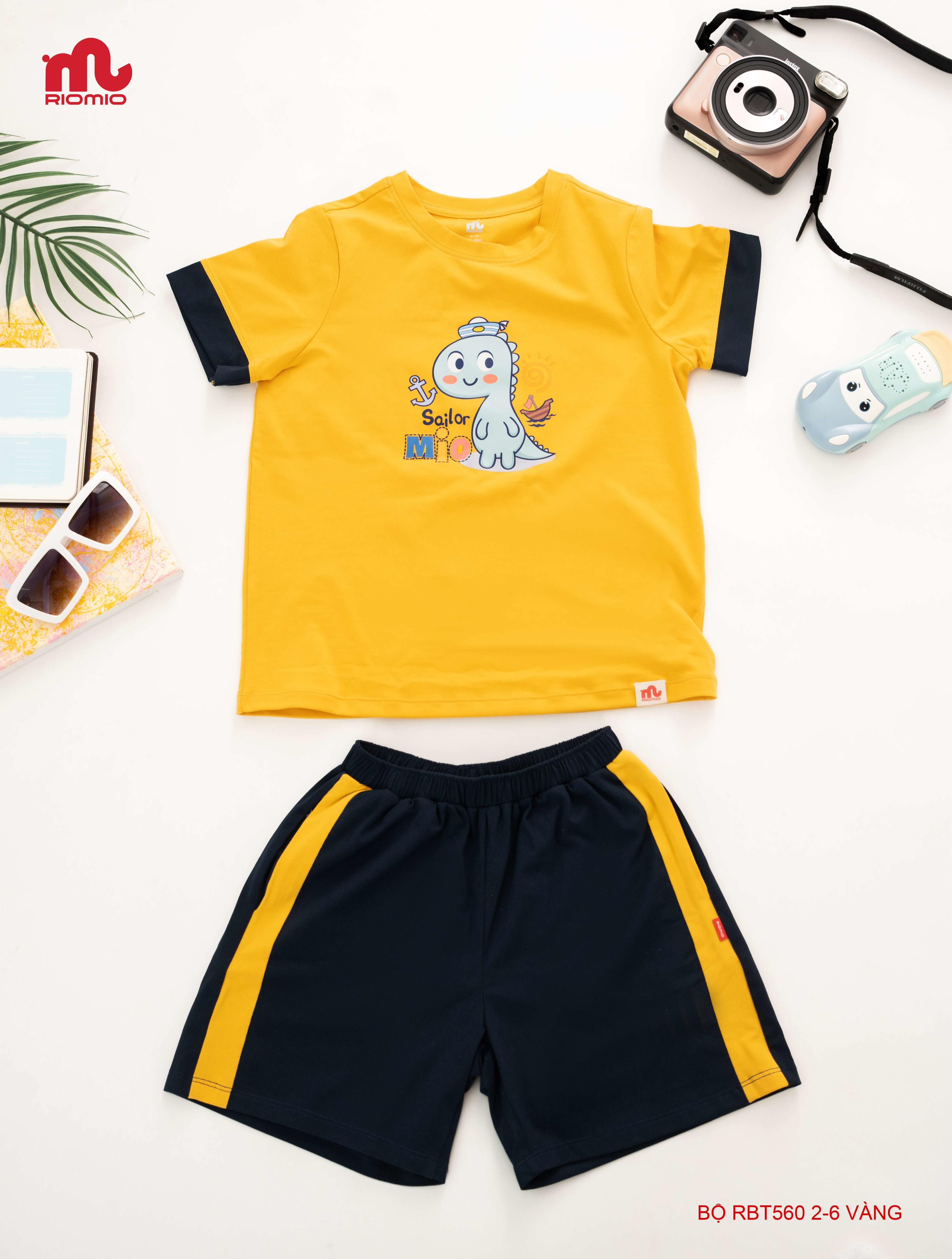 Bộ cotton in thuyền trưởng Mio phối màu bé trai size 3/4