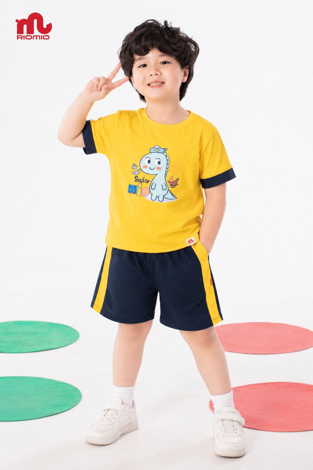 Bộ cotton in thuyền trưởng Mio phối màu bé trai size 3/4