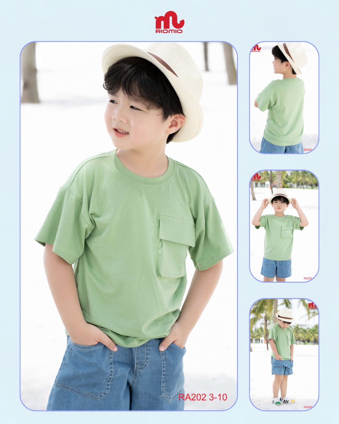 Áo phông Dariel vai trễ túi hộp bé trai size 4/5