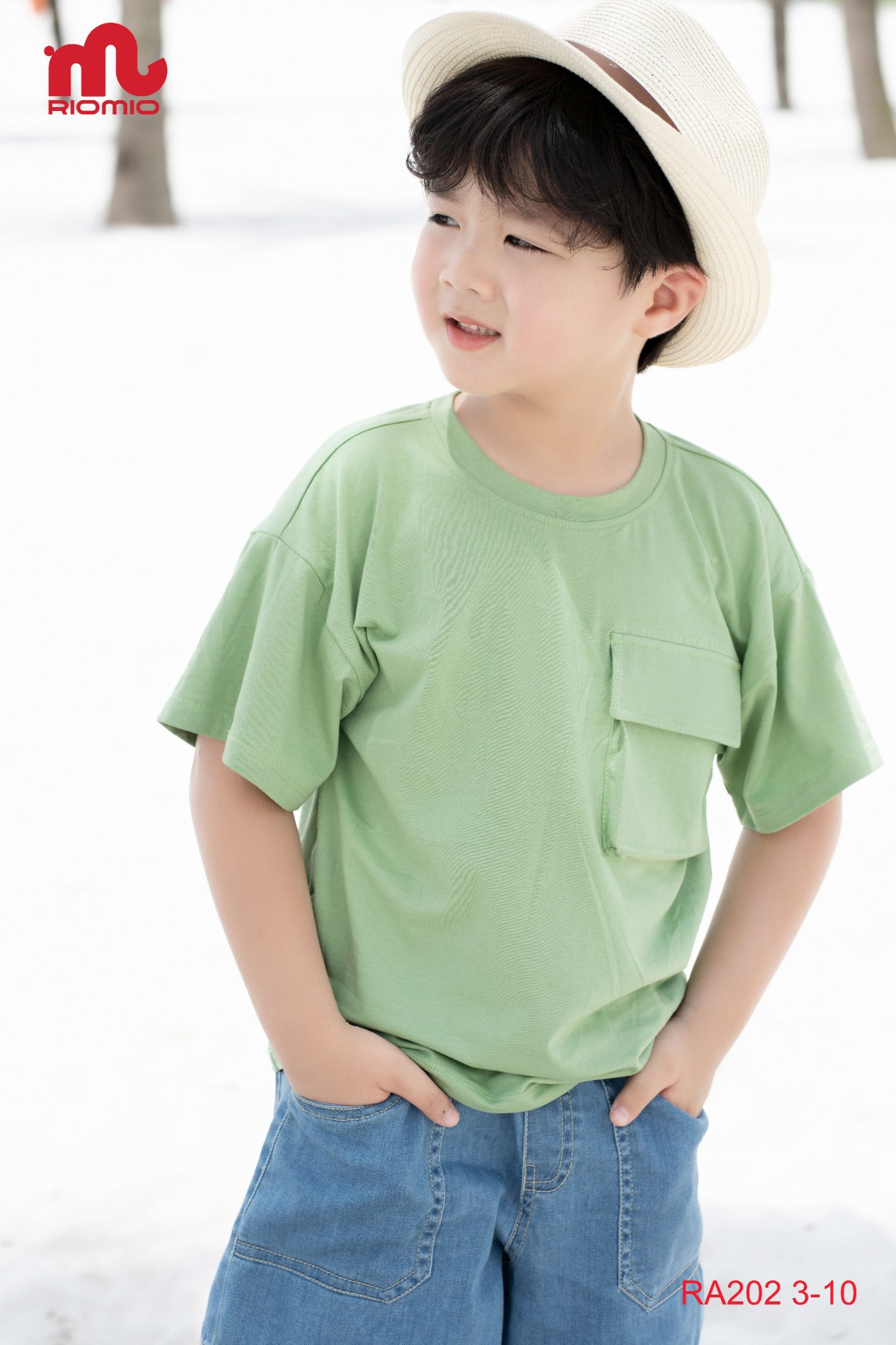 Áo phông Dariel vai trễ túi hộp bé trai size 4/5