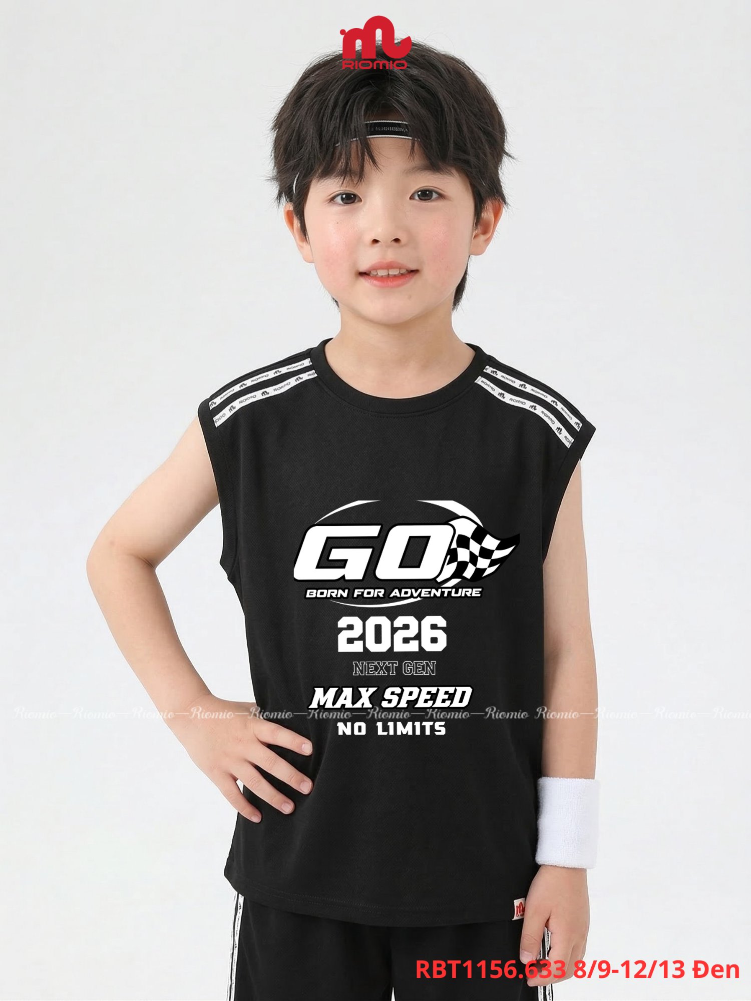 Bộ cotton viền cổ và nách phối dây dệt bé trai 8–13 tuổi