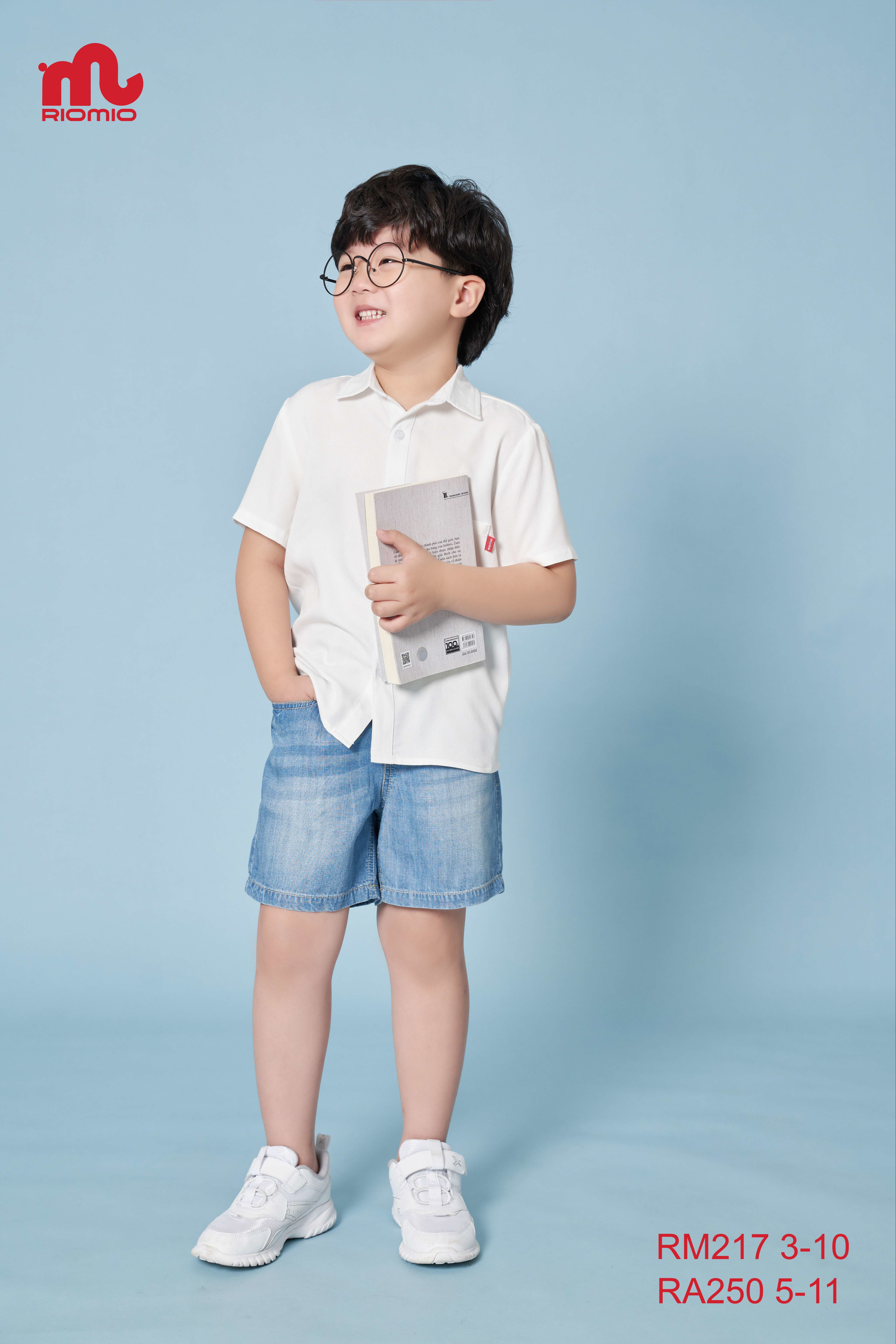 Áo sơ mi cộc tay Uranus dáng cơ bản bé trai size 8/9
