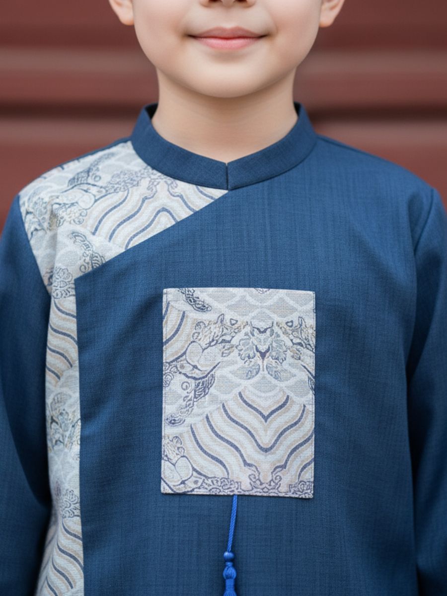 Áo dài Bảo Long phối gấm cổ truyền thống bé trai size 8/9