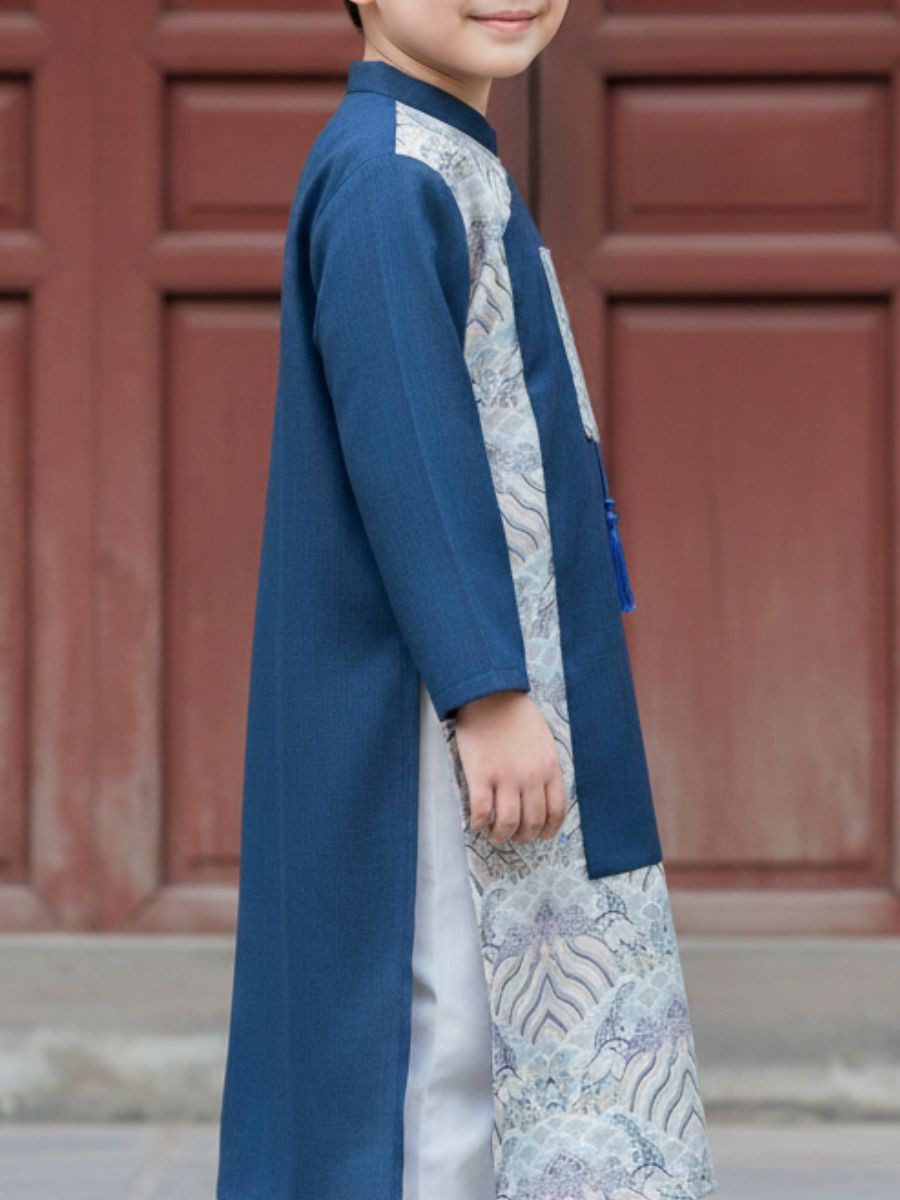 Áo dài Bảo Long phối gấm cổ truyền thống bé trai size 8/9