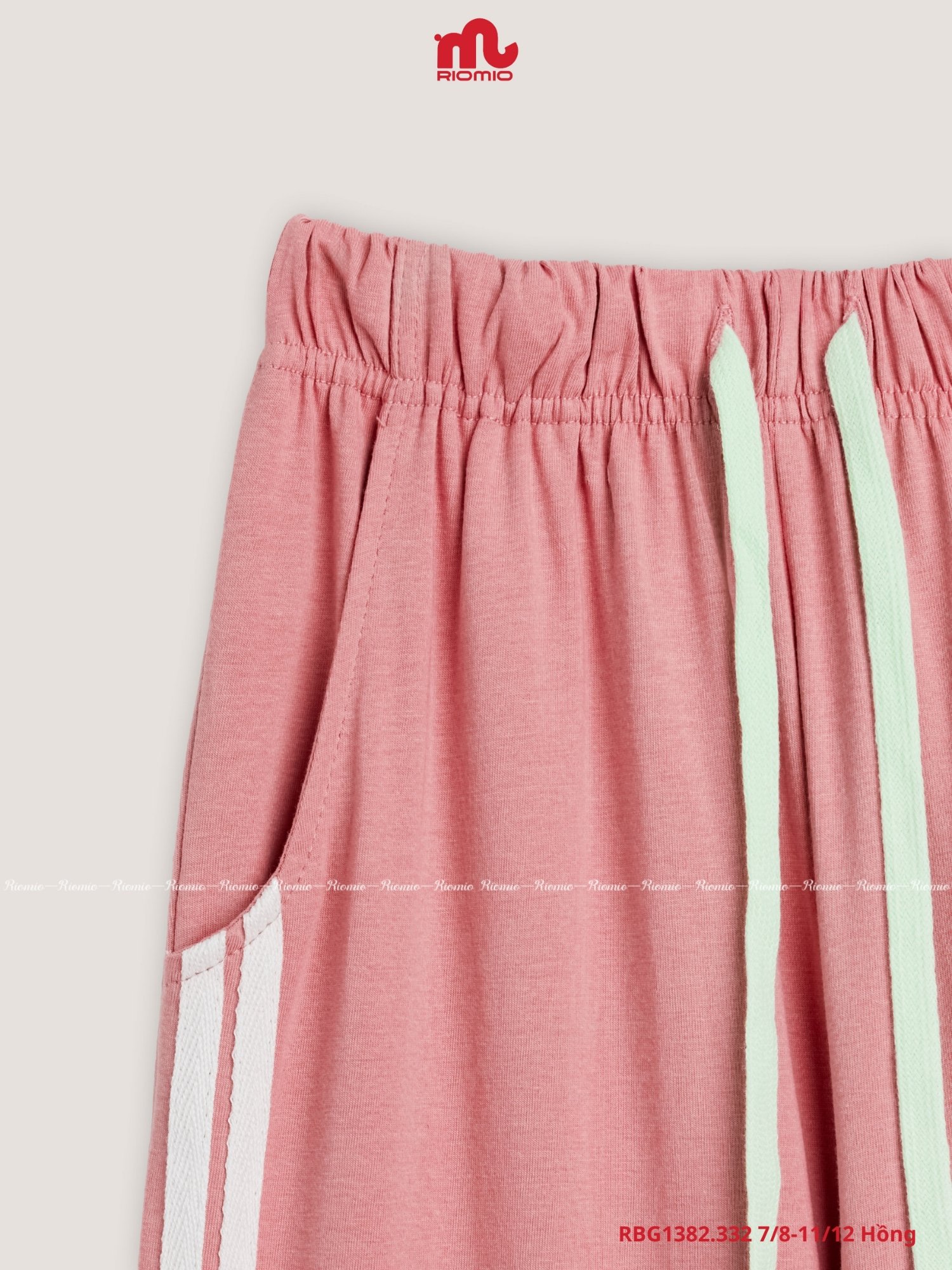 Bộ cotton dài tay dây dệt dọc ống màu hồng bé gái 7–12 tuổi