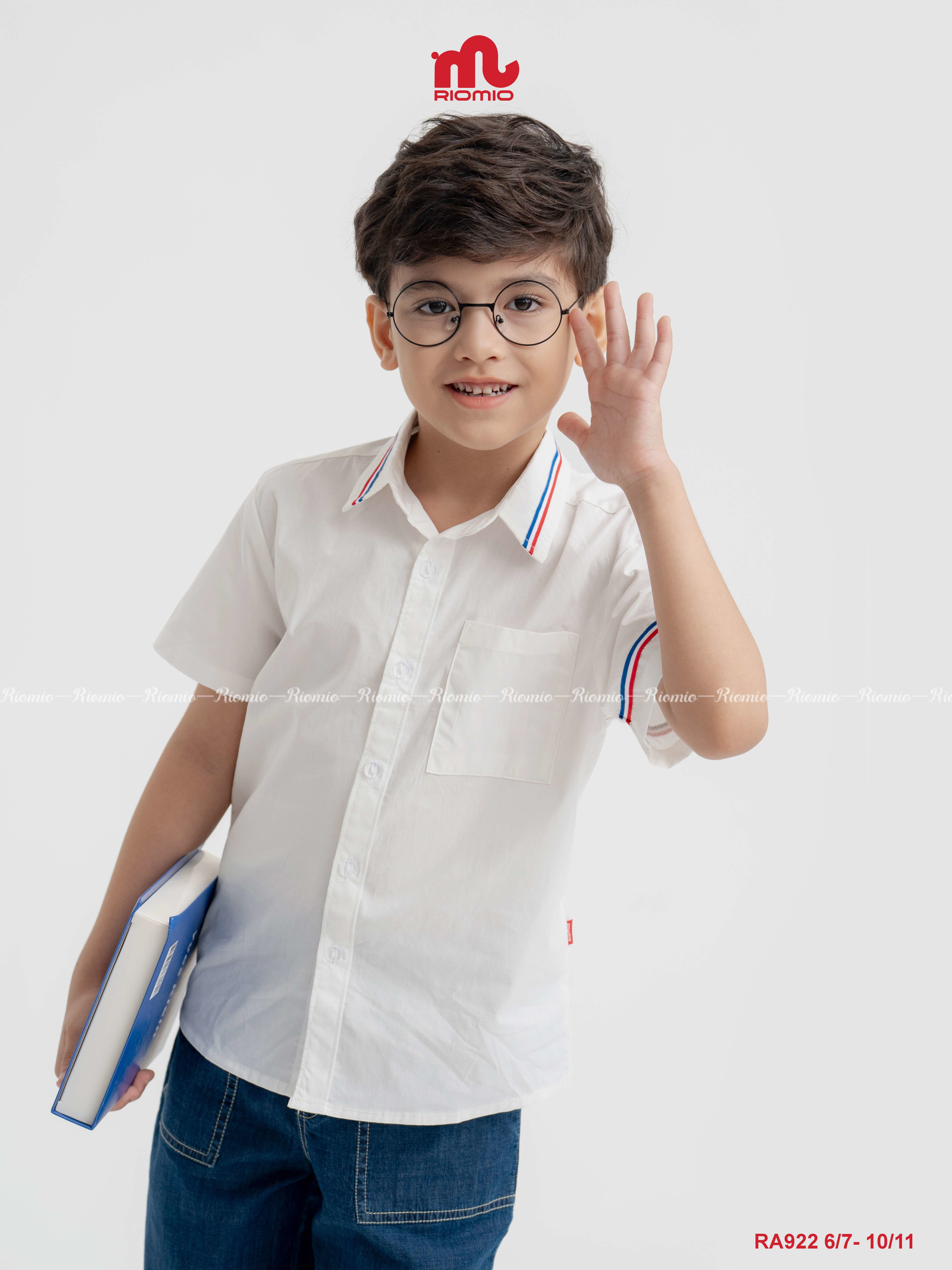 Áo sơ mi cộc tay Calix phối dây dệt bé trai size 6/7