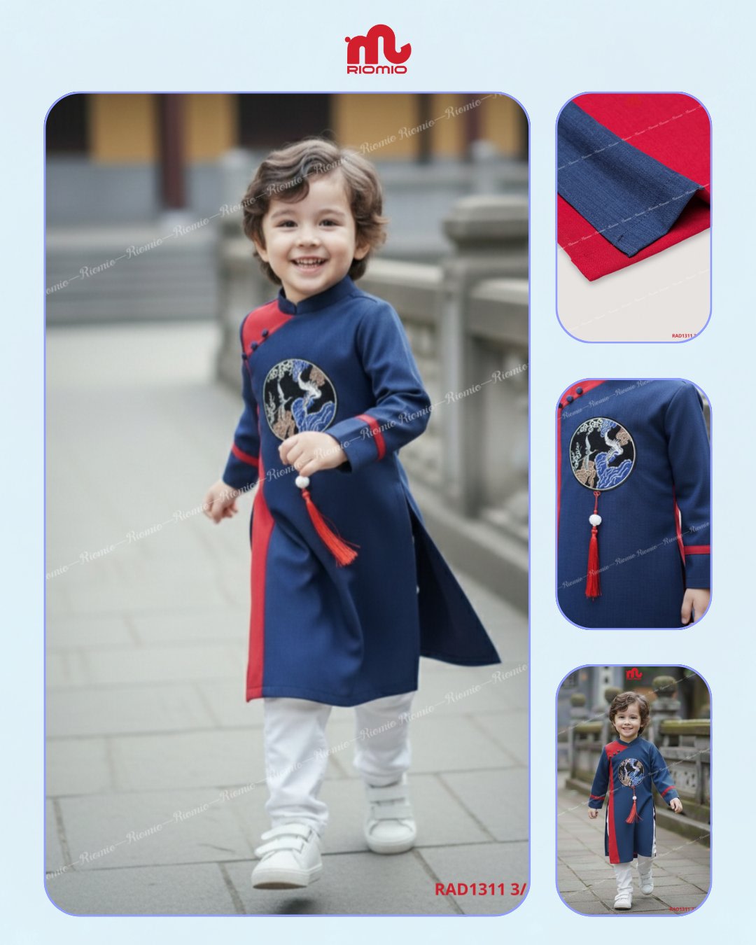 Áo dài Gia Long phối màu khoá giọt lệ bé trai size 6/7