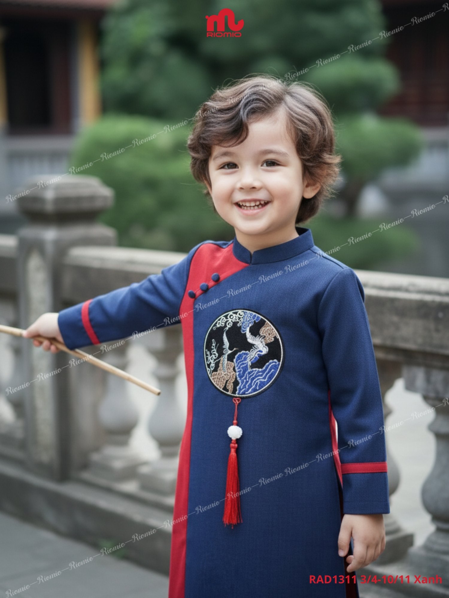 Áo dài Gia Long phối màu khoá giọt lệ bé trai size 6/7