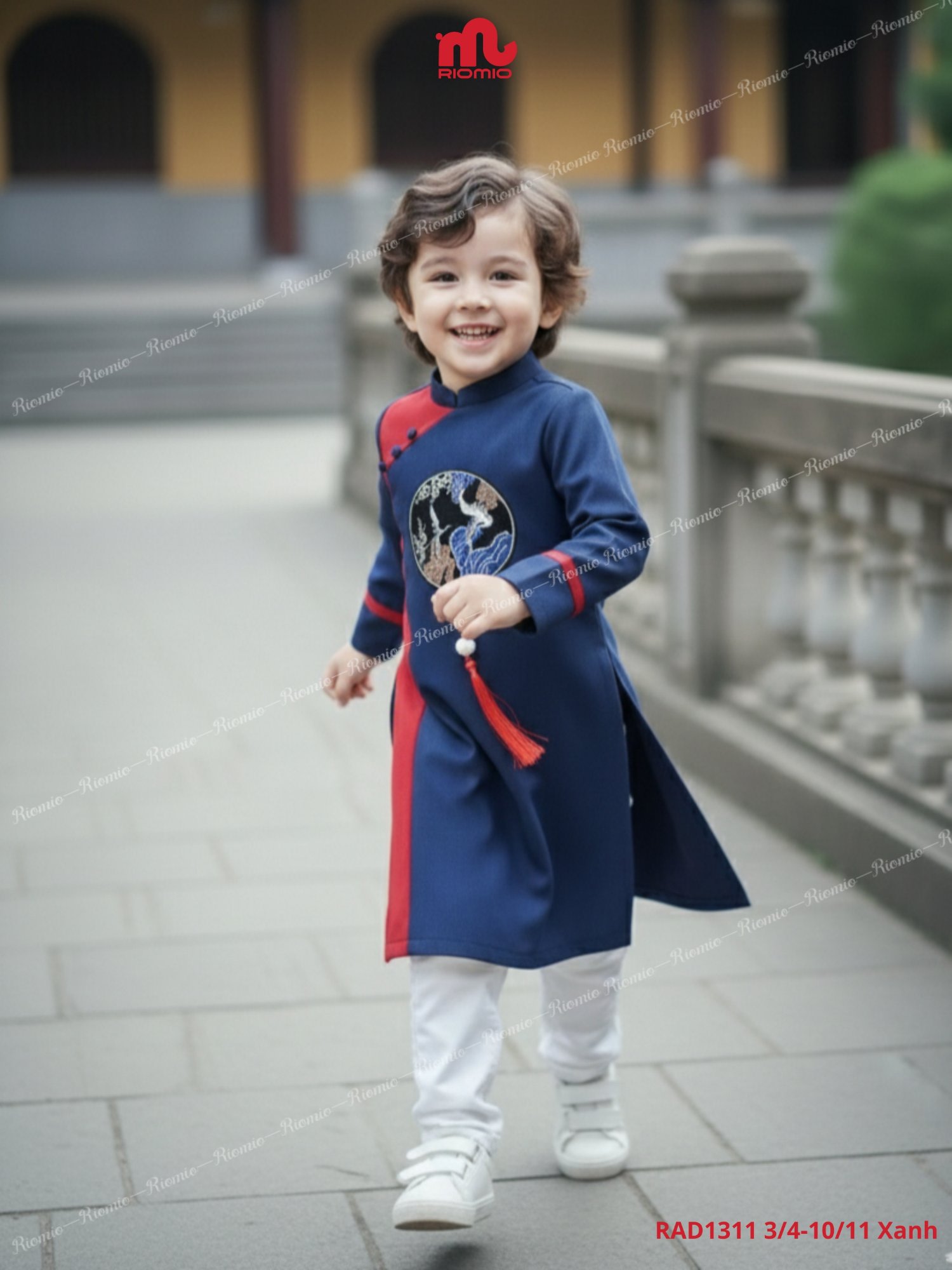 Áo dài Gia Long phối màu khoá giọt lệ bé trai size 6/7