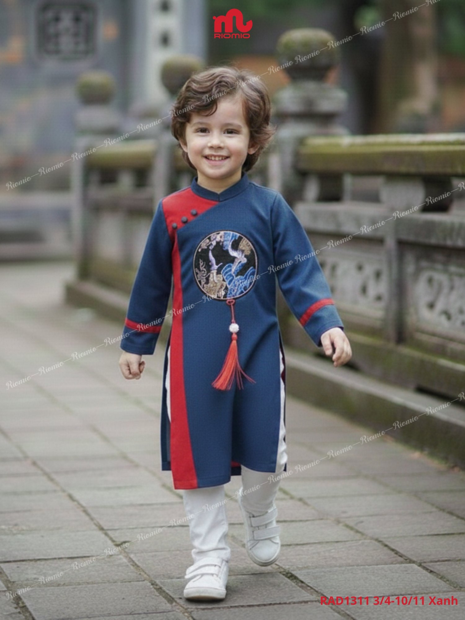 Áo dài Gia Long phối màu khoá giọt lệ bé trai size 6/7