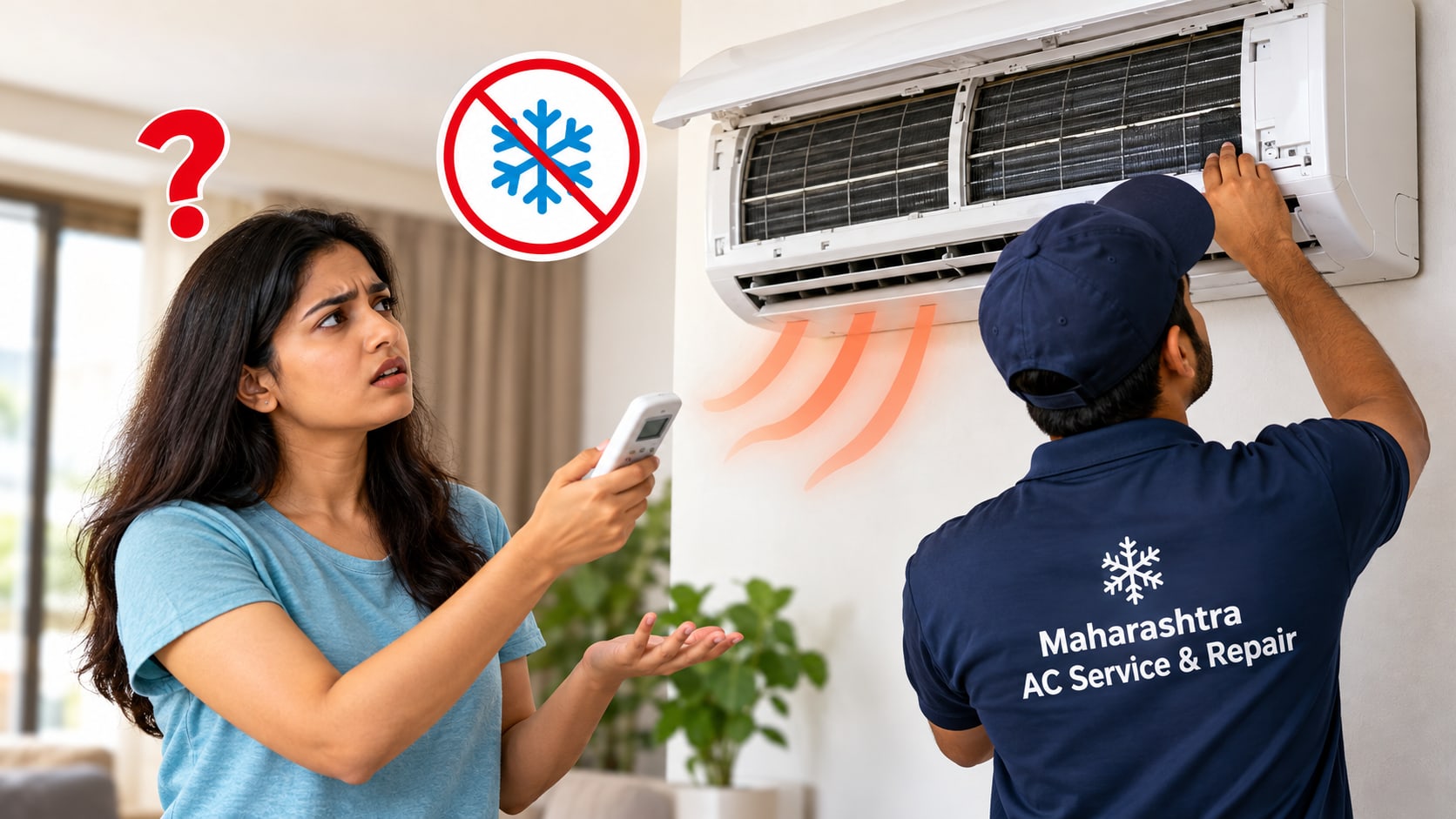 Air conditioner being checked for poor cooling by an AC technician