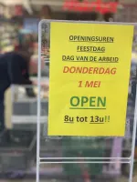 📢 MORGEN IS HET 1 MEI – DAG VAN DE ARBEID MAAR WIJ ZIJN GEWOON OPEN! 🛒🎉