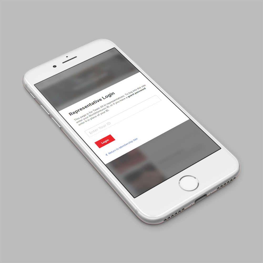 Mobile login page design for Team All In website