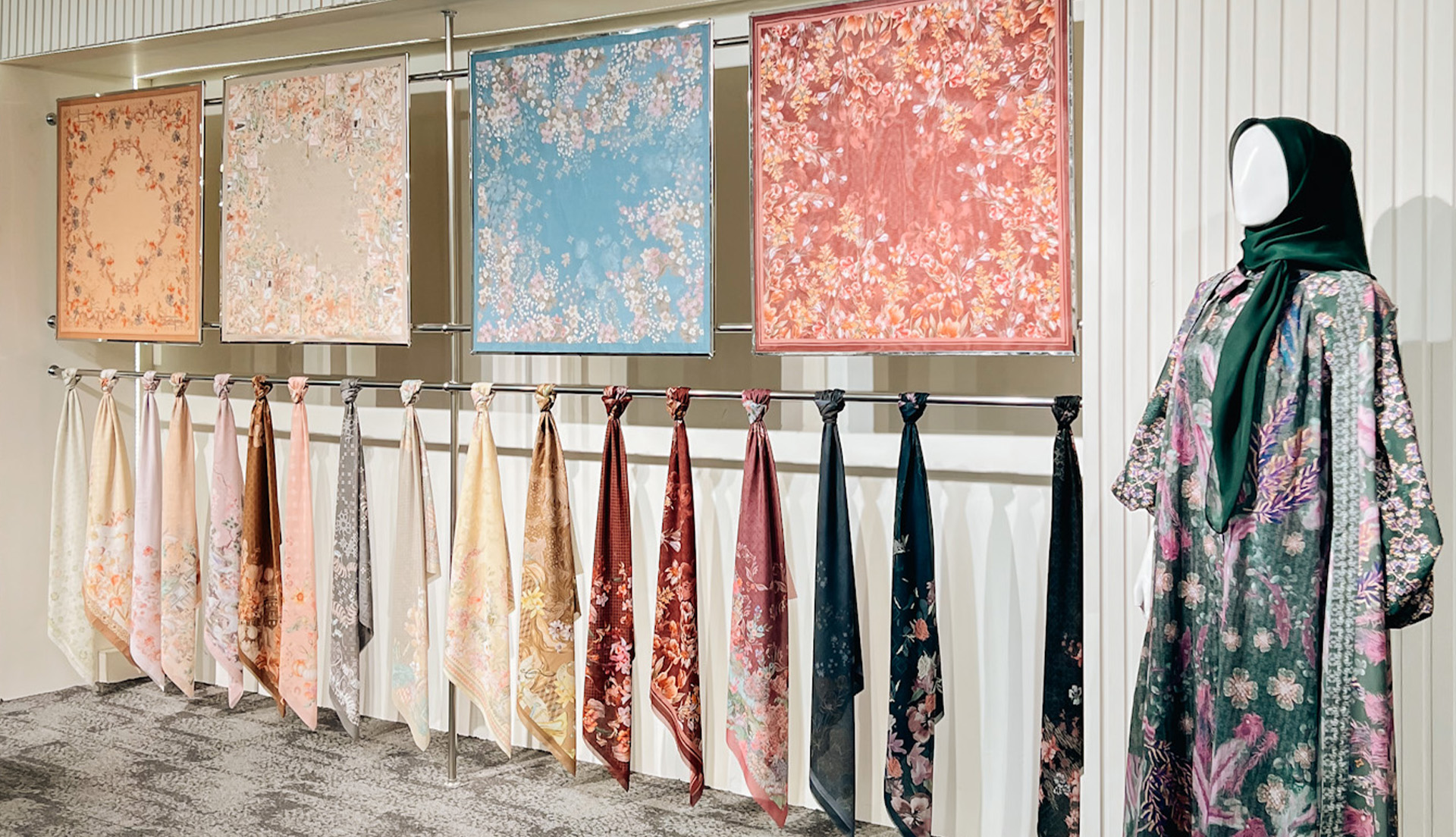 display koleksi desain hijab printing