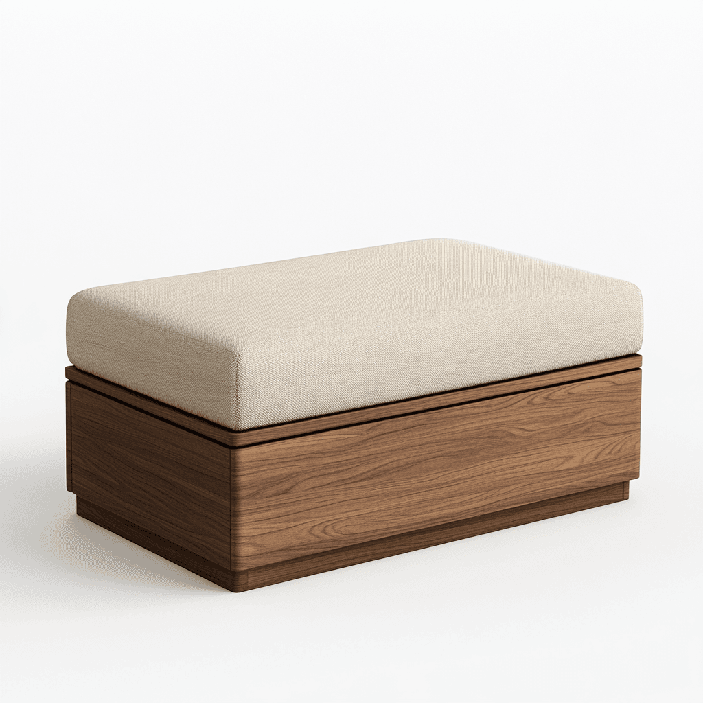 Ein Sofa mit weißem Stoffbezug und Holzrahmen steht auf einer dunklen Unterlage.
