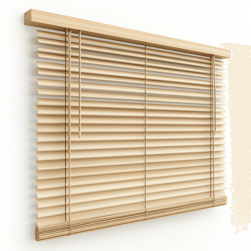 Fenster mit Holzjalousien und Balken darüber.