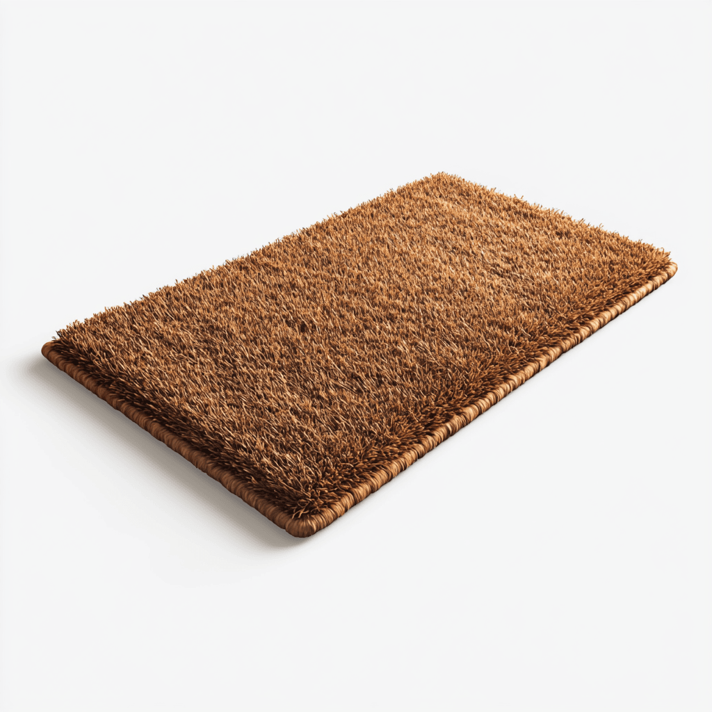 Brauner Teppichboden mit weicher, fleckenfreier Oberfläche und dichten Fadendesign auf weißem Grund.