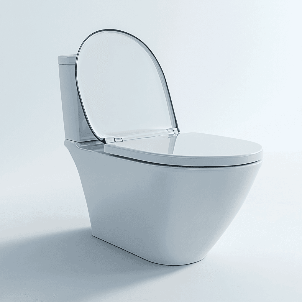 Moderner, weißer Wc mit glasierter Abdeckung und geradem Design.