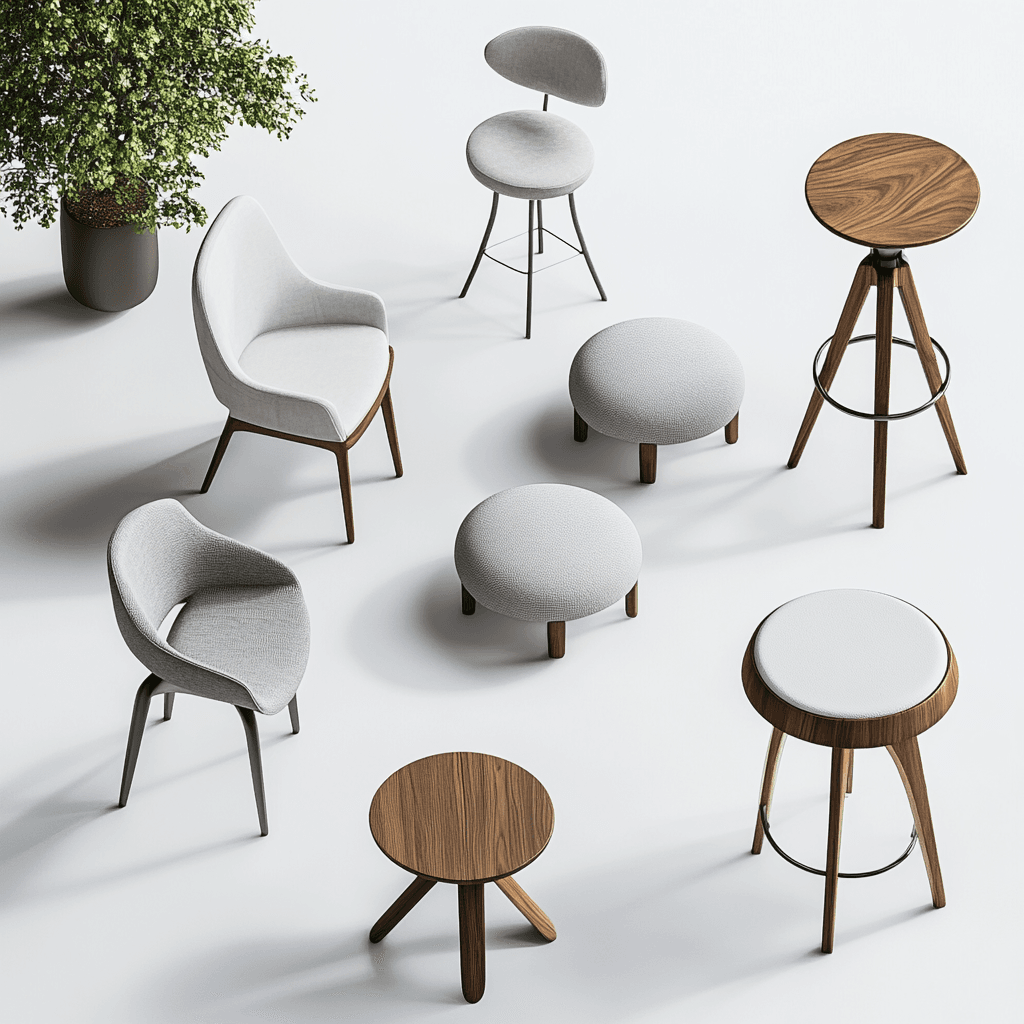 Moderne Möbel mit neutraler Farbpalette: Stühle und Sessel für einen eleganten Raum.