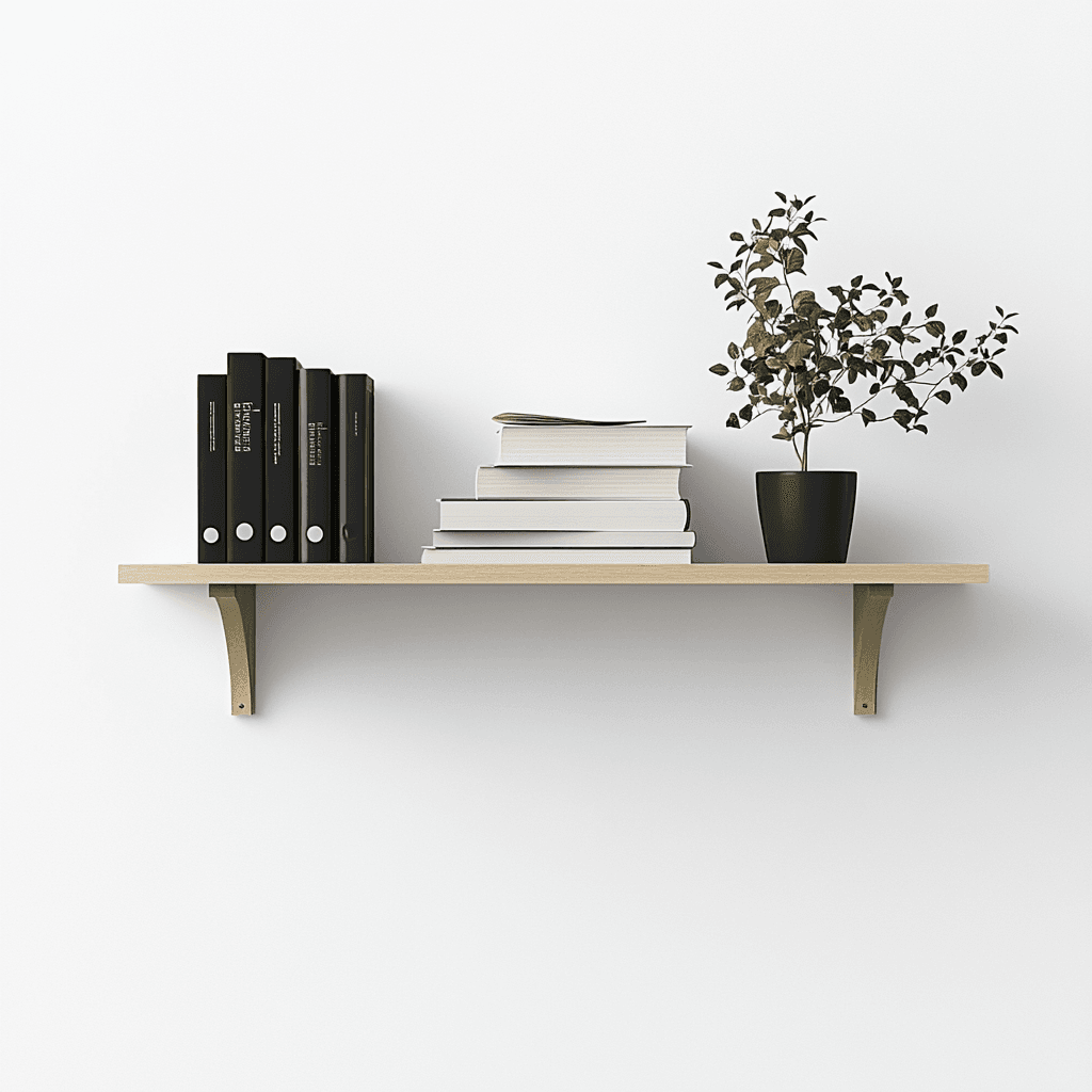 Schreibtisch mit Büchern, Pflanze und Ordnern.