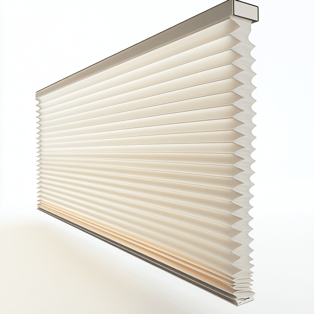 Schmales, horizontales Fensterrollo aus Material, das um eine Rolle gewickelt wird, zur Lichtfilterung oder vollständigen Verdunkelung.