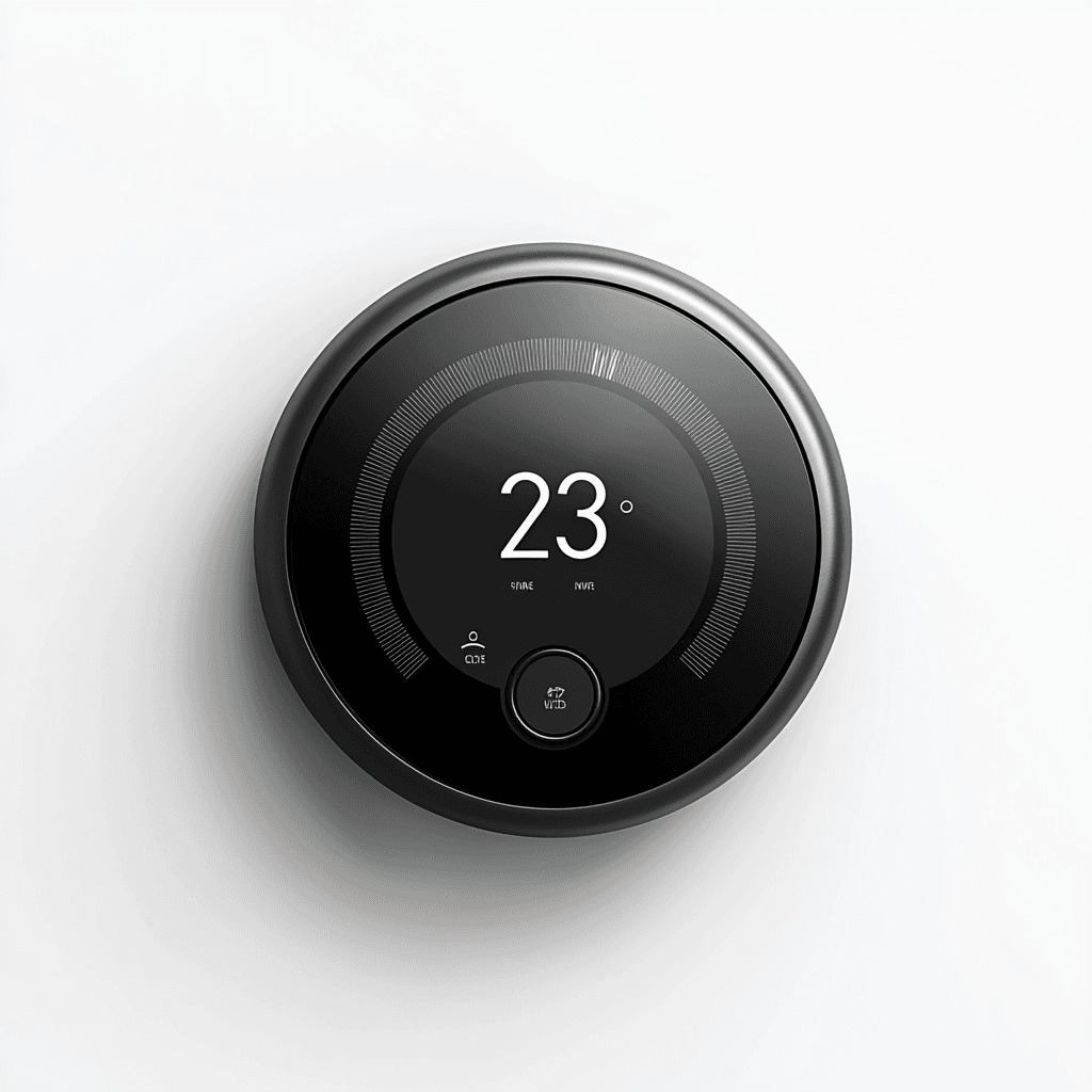 Thermostat mit 23 Grad Celsius, Bettm Modus auf weißem Hintergrund.