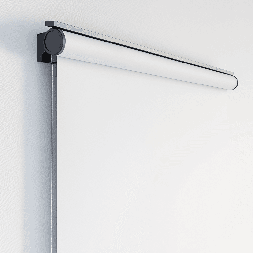 Ein LED-Licht an der Wand, beweglich durch Rollenmechanismus, weißer Lichtstrahl, 900 Lumens pro Meter Länge.