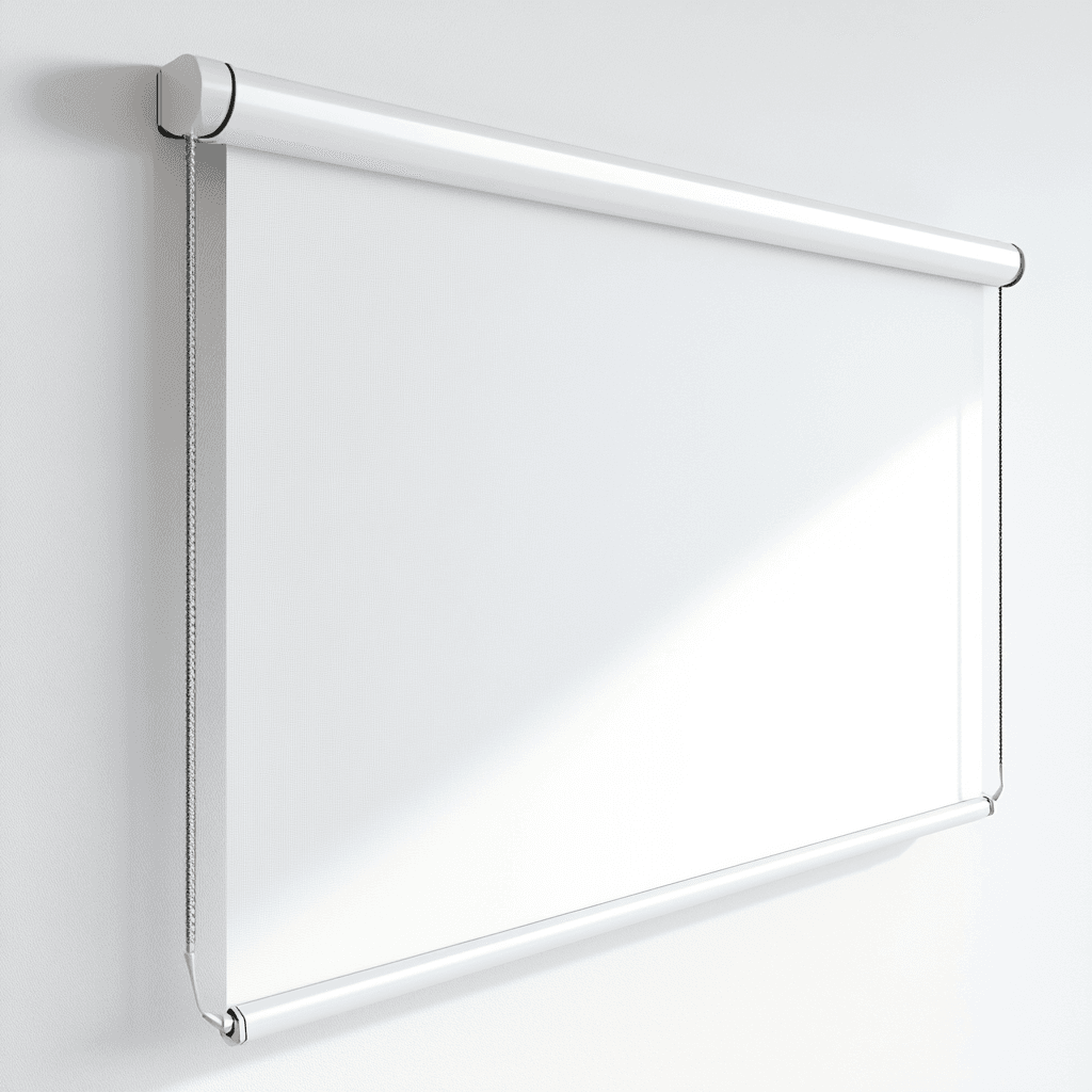 Weiß, glatte Rollläden auf weißem Hintergrund. Rechteckig geformt mit transparenter Glas- oder Kunststoffblende.